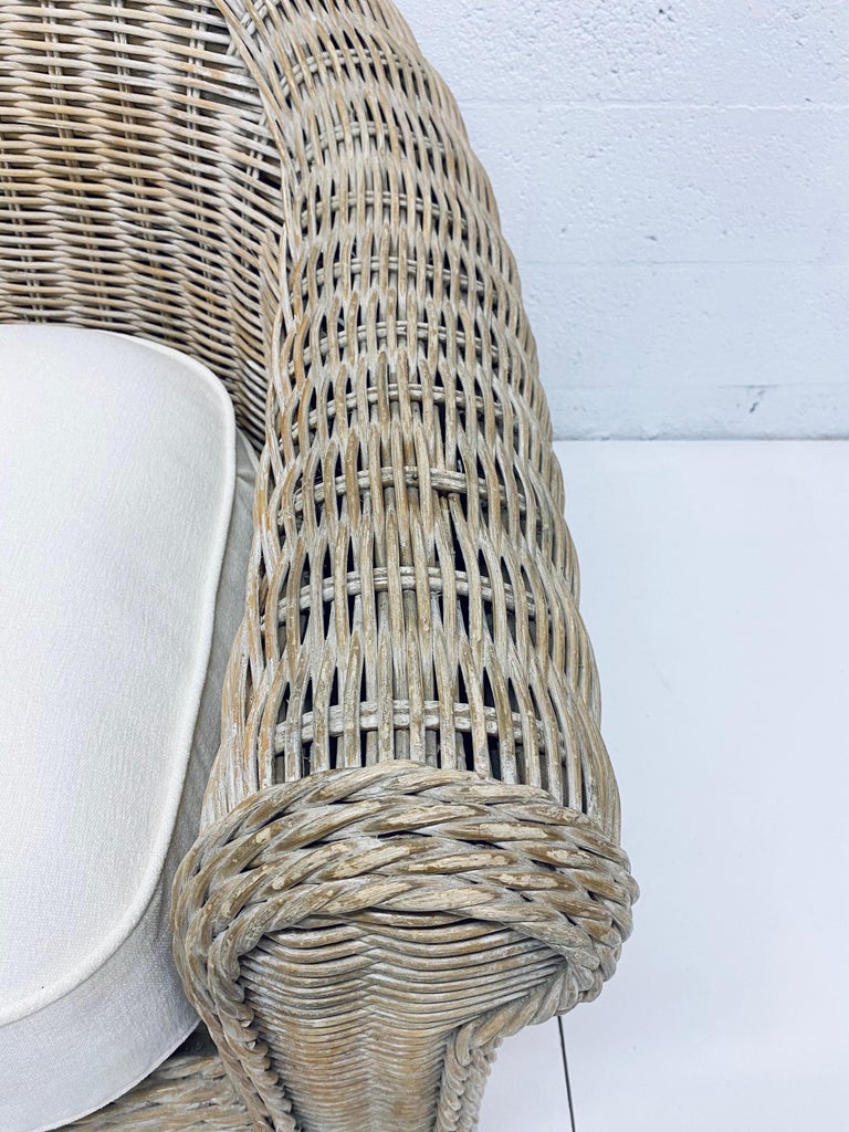 Midcentury Woven Reed Lounge Chair with New White Cotton Linen ...