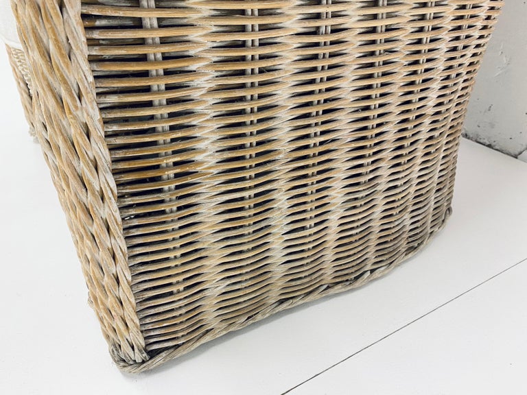 Midcentury Woven Reed Lounge Chair with New White Cotton Linen ...