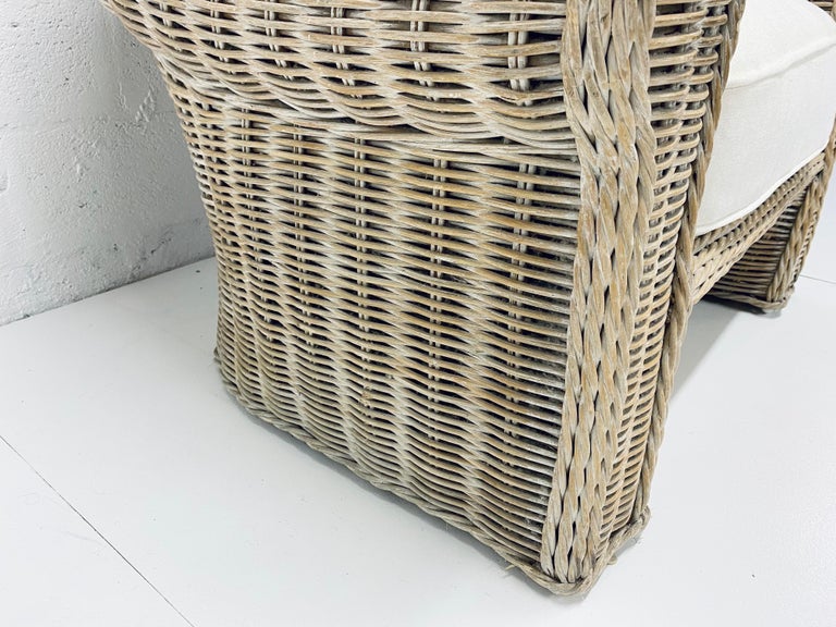 Midcentury Woven Reed Lounge Chair with New White Cotton Linen ...