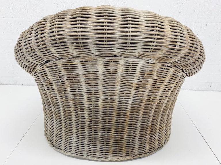 Midcentury Woven Reed Lounge Chair with New White Cotton Linen ...