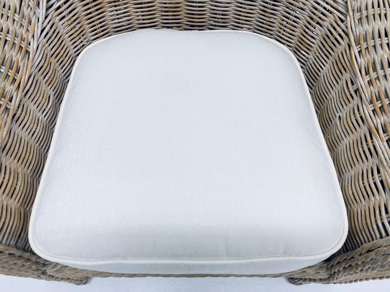 Midcentury Woven Reed Lounge Chair with New White Cotton Linen ...