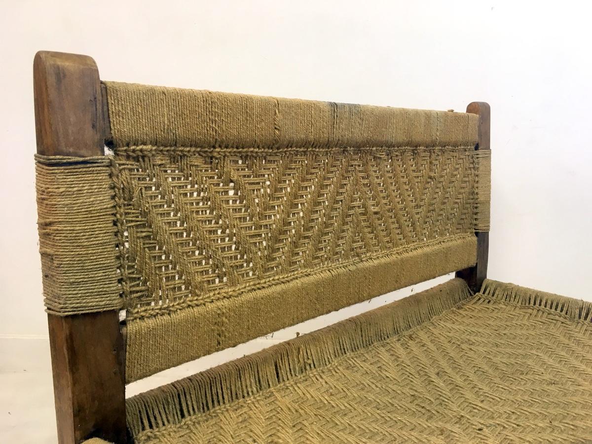 Mid-Century Modern Midcentury Woven Rope Bench in the Style of Audoux and Minet
