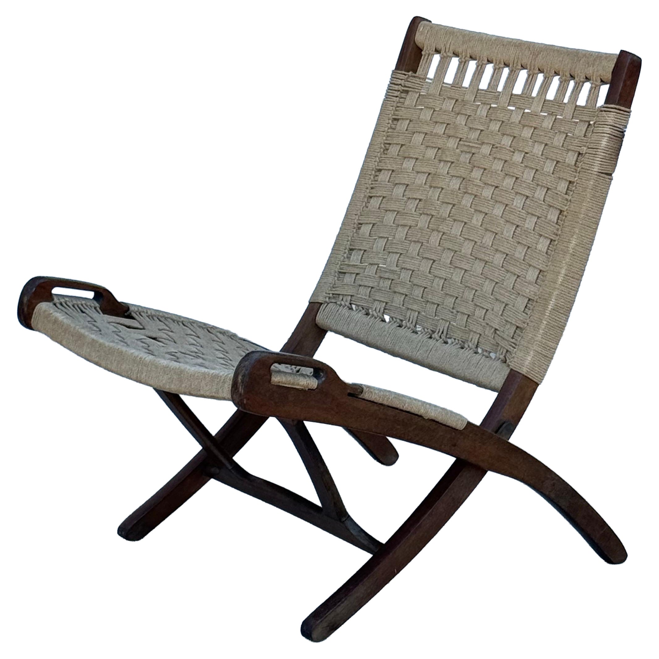 Mid-Century Woven Rope Folding Chair by Hans Wegner