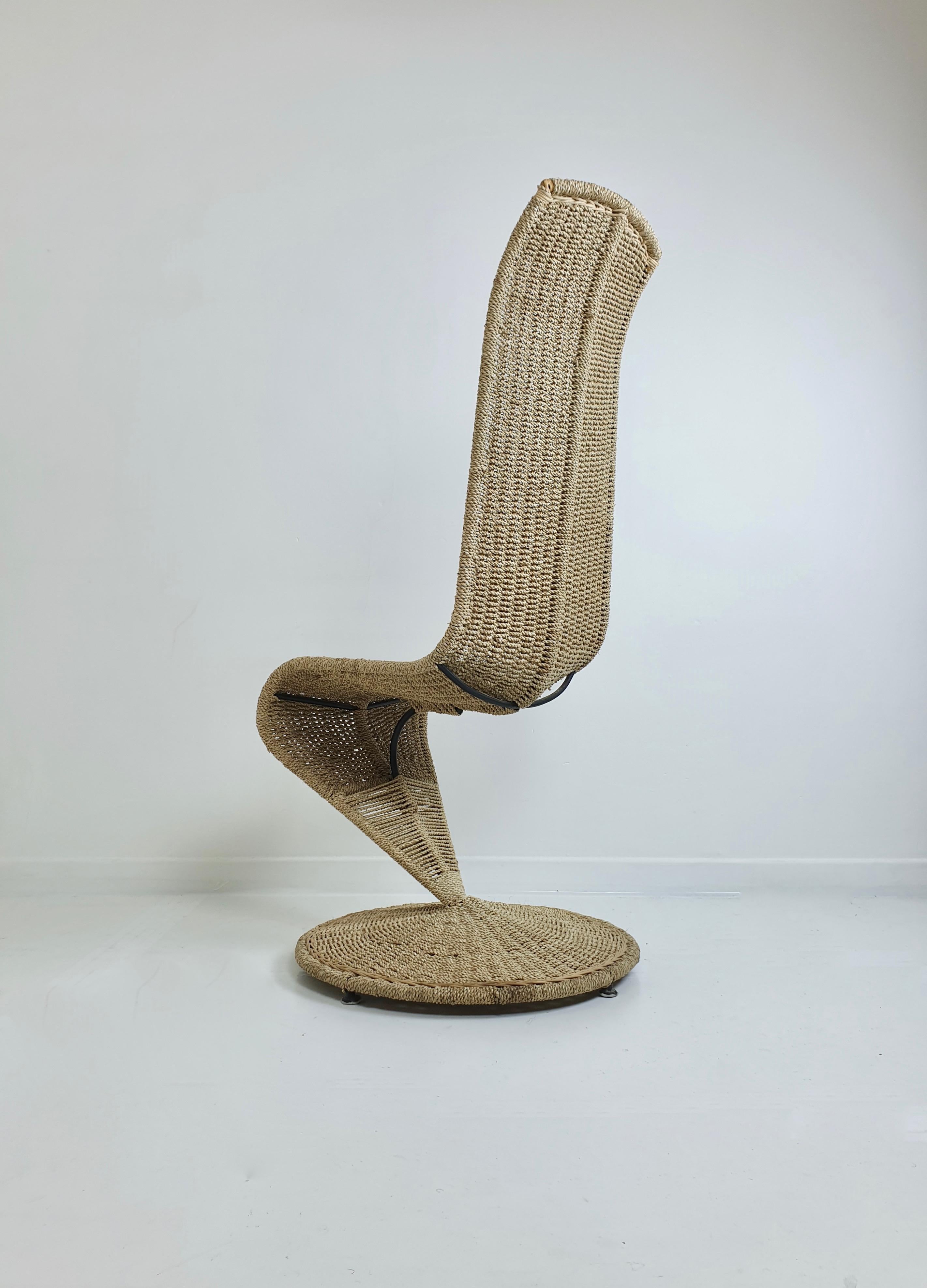 Mid-Century Modern Midcentury Woven Rope 'S' Chair by Marzio Cecchi, Italy, circa 1970 For Sale