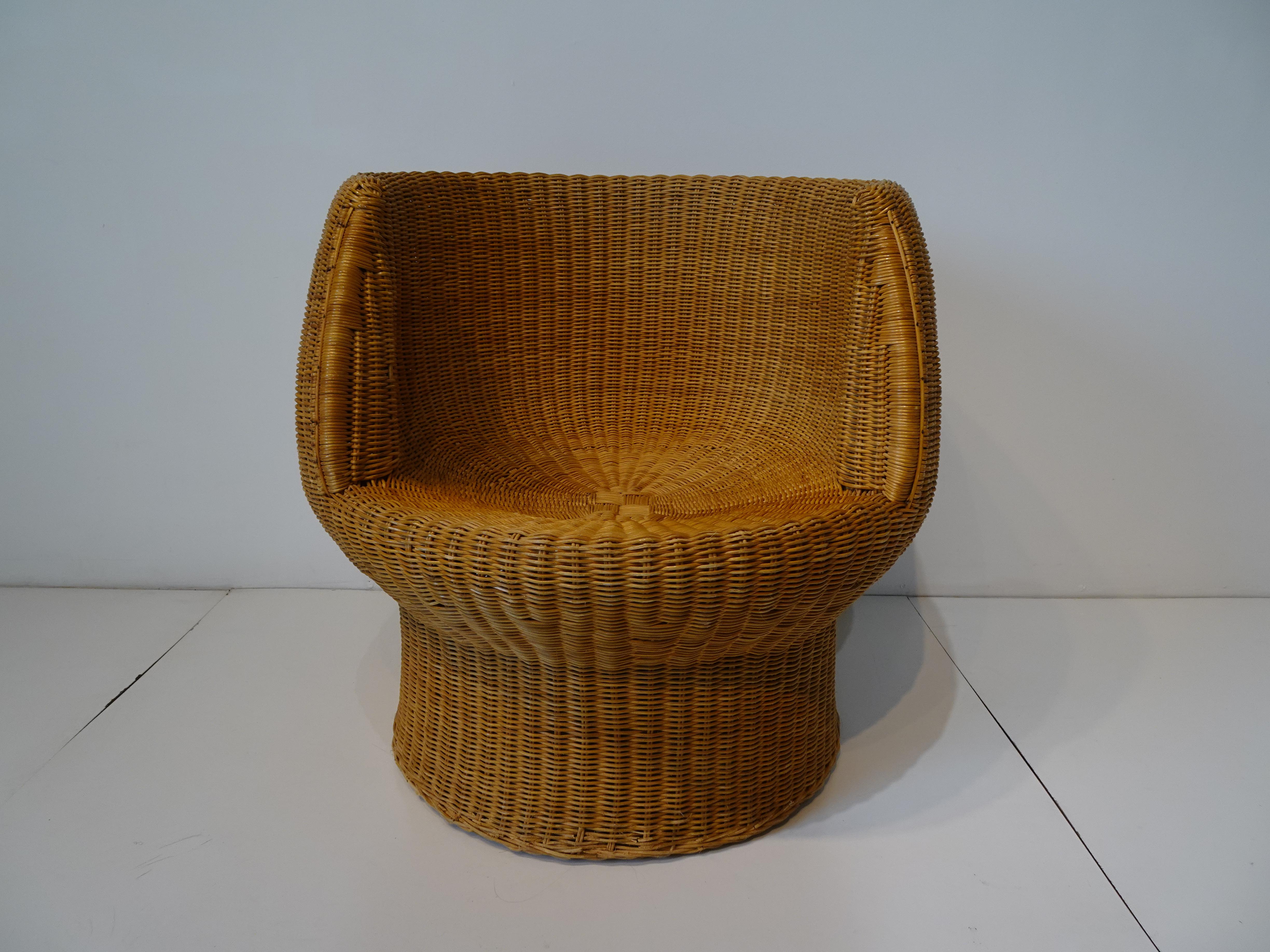 Mid-Century Modern Mid Century Woven Wicker Chair in the Style of Eero Aarnio