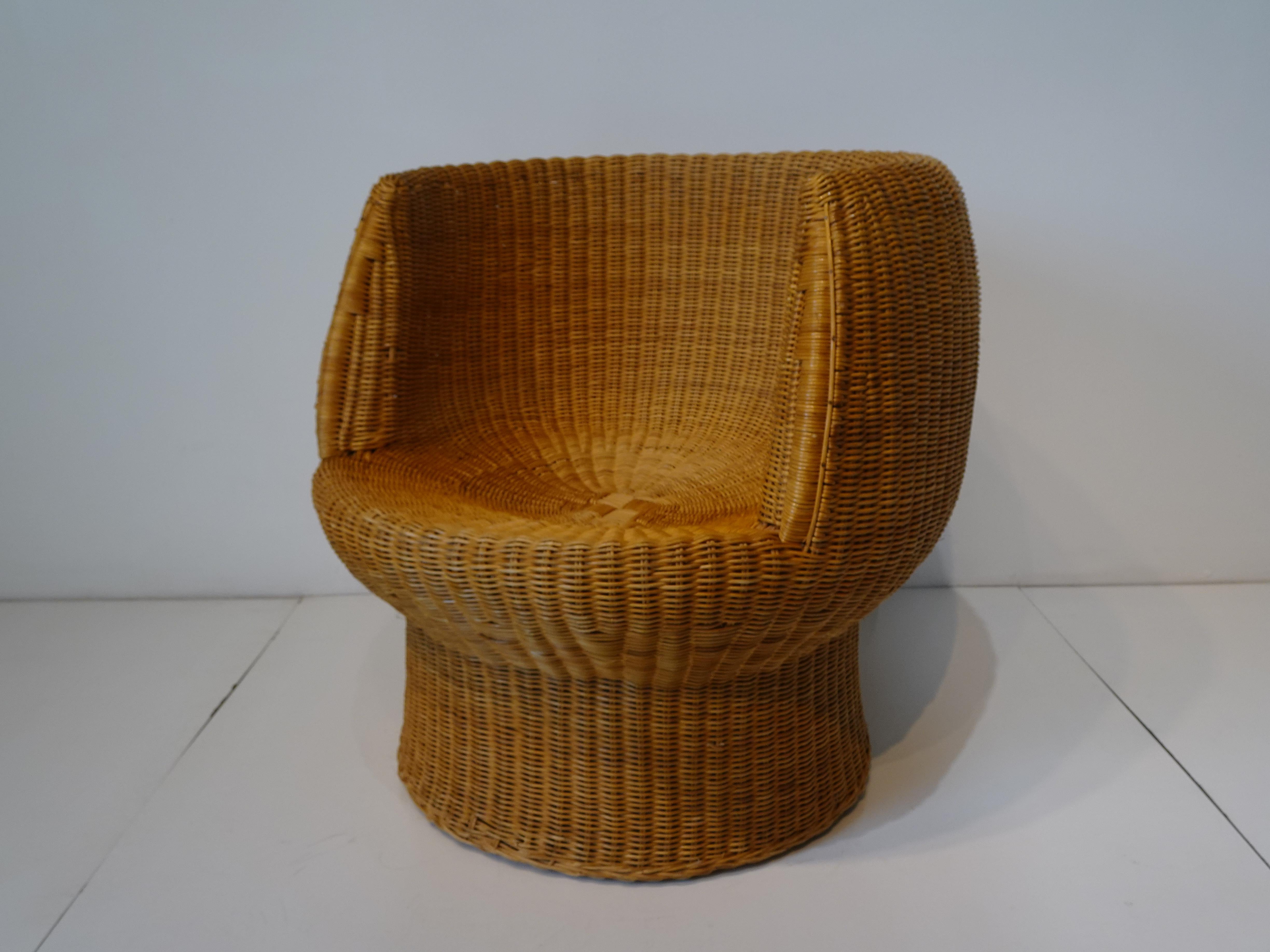 Mid Century Woven Wicker Chair in the Style of Eero Aarnio 1