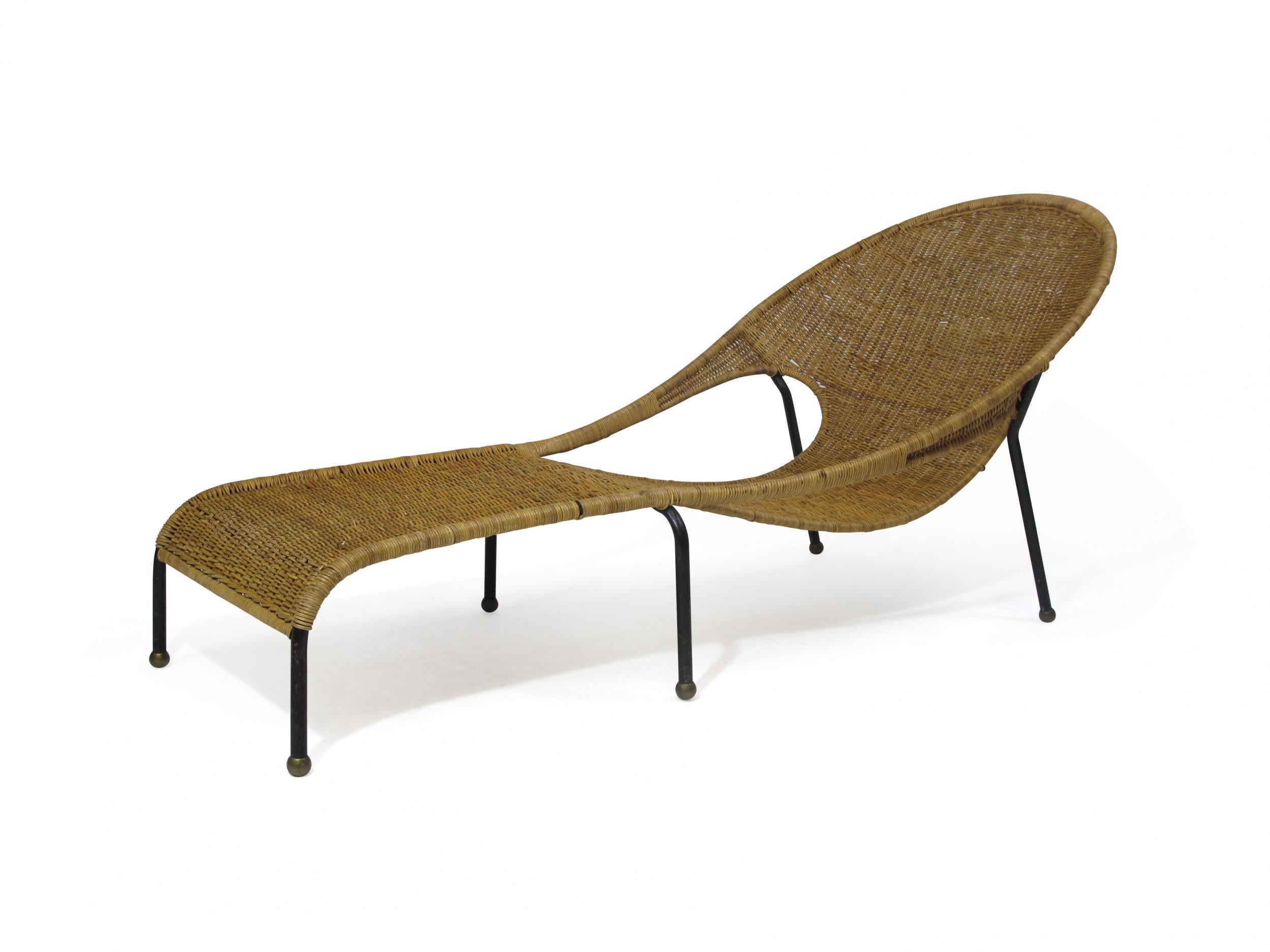 Unknown Midcentury Woven Wicker Chaise Lounge