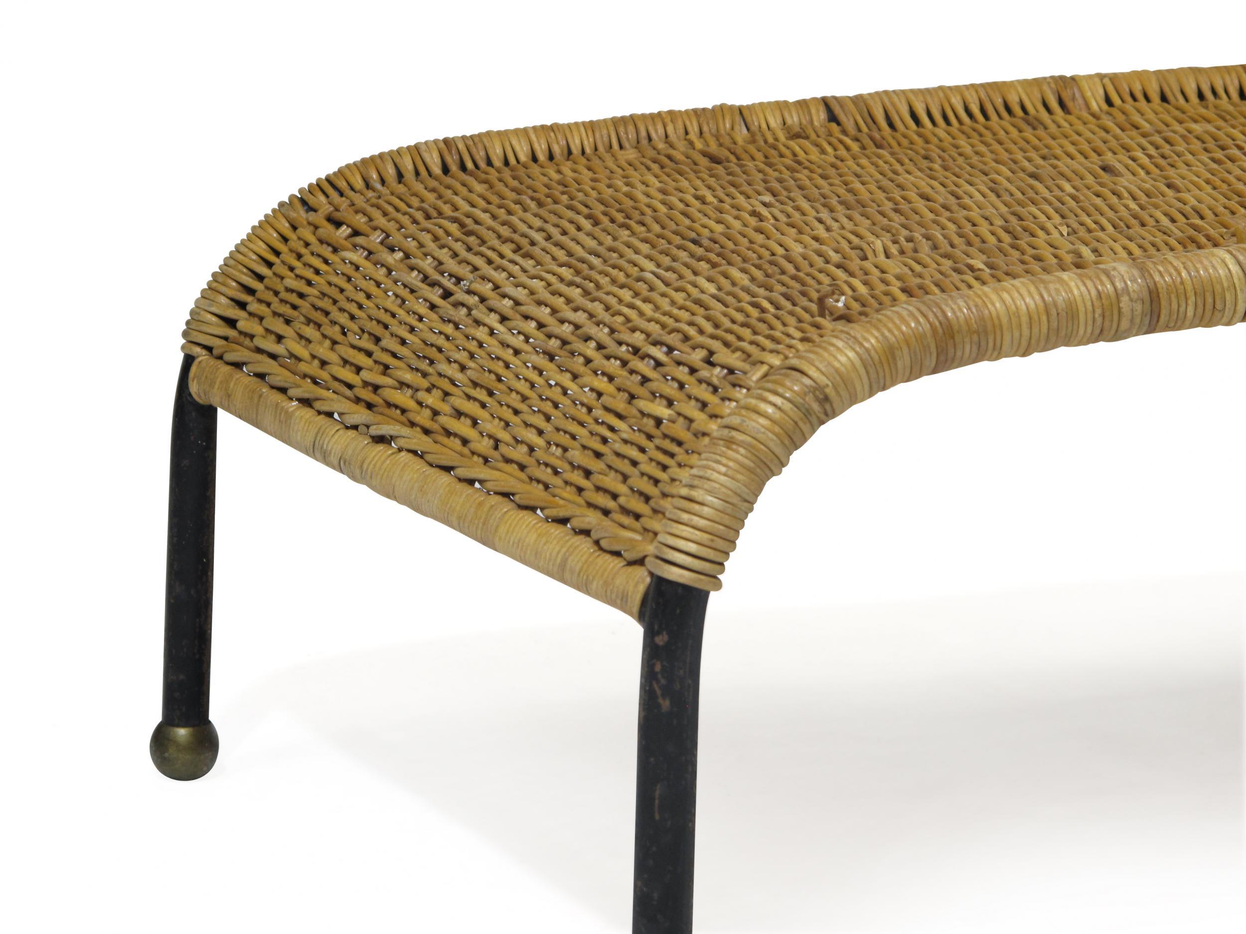Metal Midcentury Woven Wicker Chaise Lounge