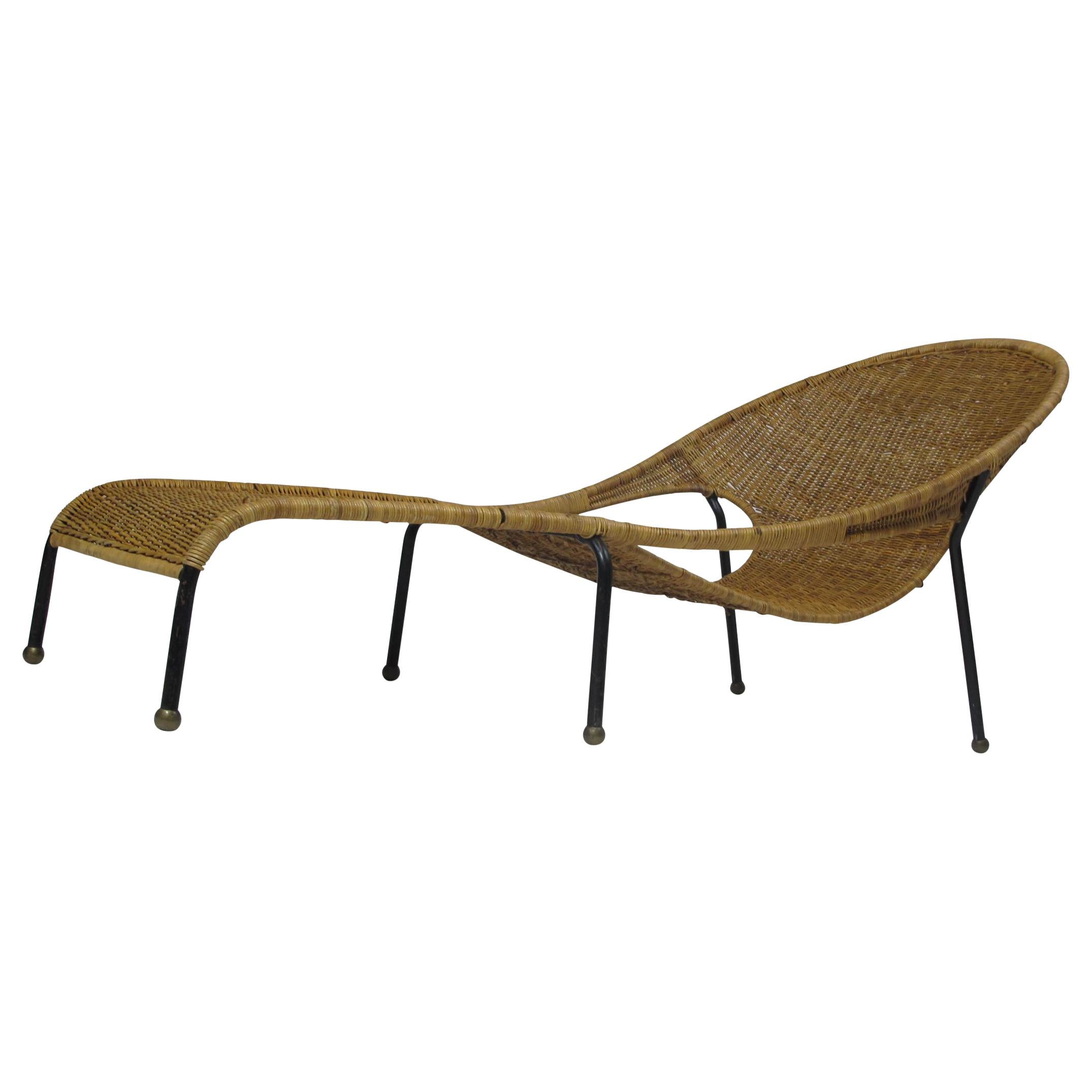 Midcentury Woven Wicker Chaise Lounge