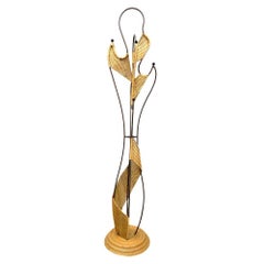 Mid-Century Woven Wicker & Iron Sculptural Coat Rack w/ Reed Pencil Rattan Base