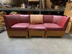 Mid Century Woven Wicker Sectional Dinner Booth, Pair