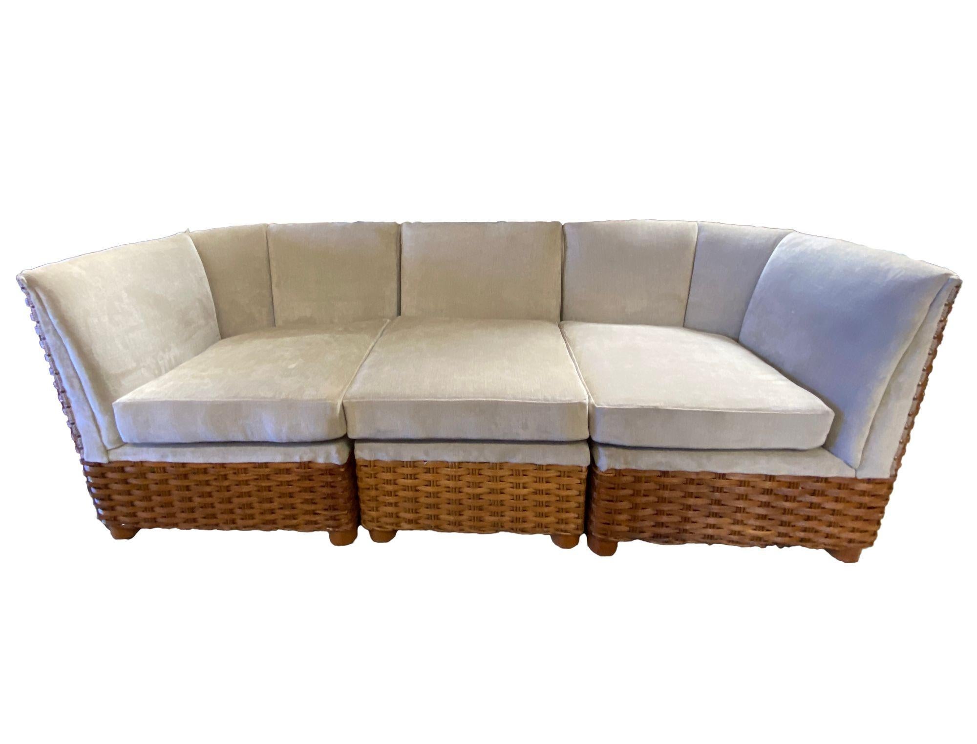 American Mid Century Woven Wicker Sectional Dinner Booth, Pair For Sale