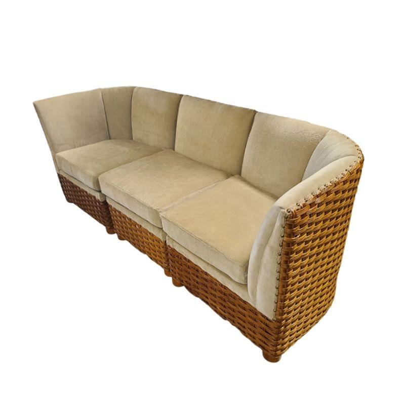Mid Century Woven Wicker Sectional Dinner Booth, Pair In Excellent Condition For Sale In Van Nuys, CA