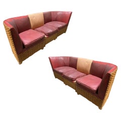 Mid Century Woven Wicker Sectional Dinner Booth, Pair