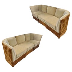 Mid Century Woven Wicker Sectional Dinner Booth, Pair