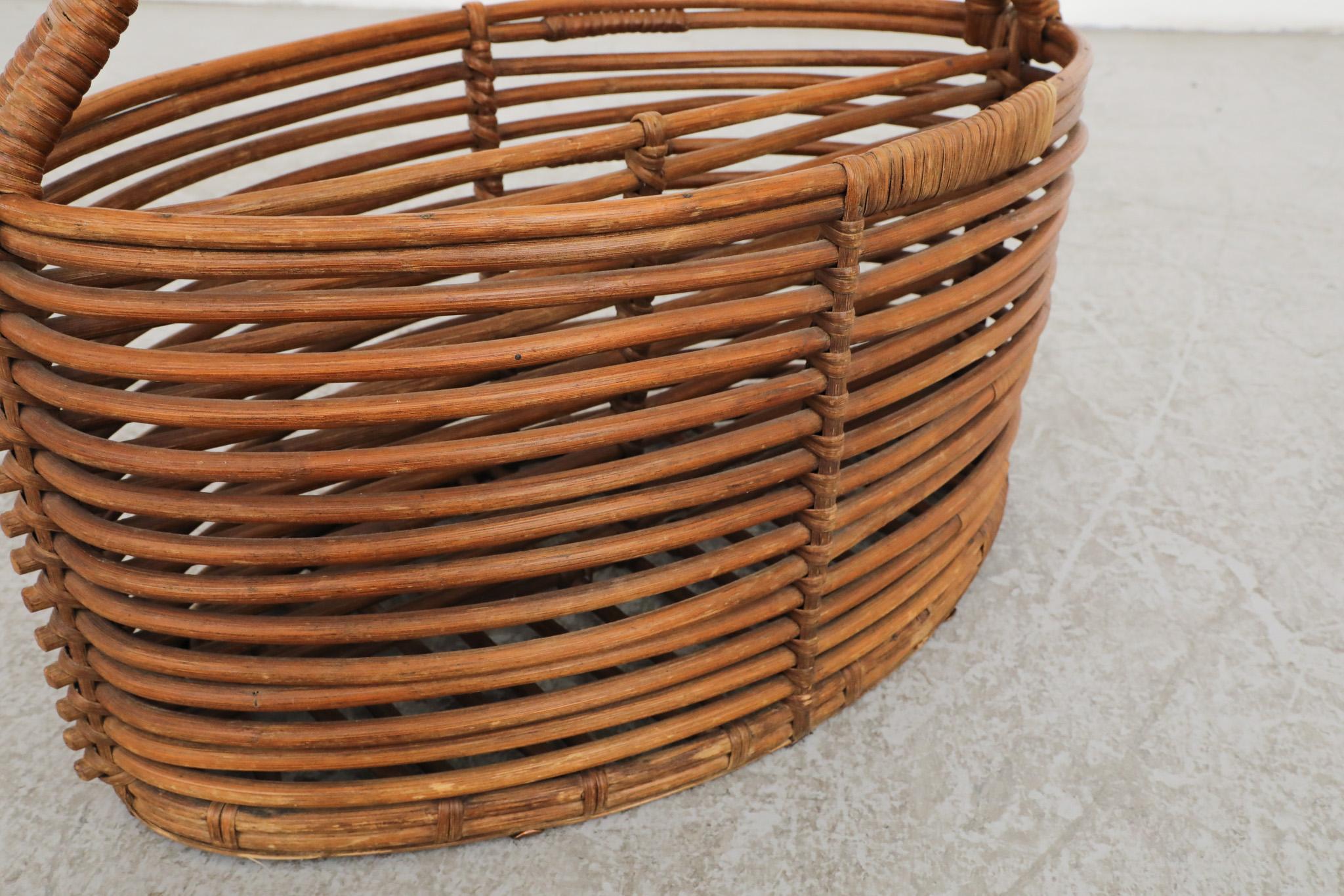 Mid-Century Woven Willow Basket or Magazine Rack For Sale 12