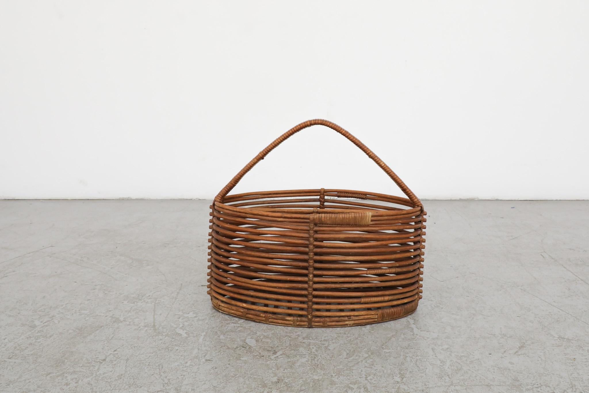 Dutch Mid-Century Woven Willow Basket or Magazine Rack For Sale