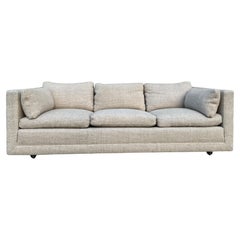 Mid Century Woven Wool 3 Seat Floating Sofa in Style of Milo Baughman