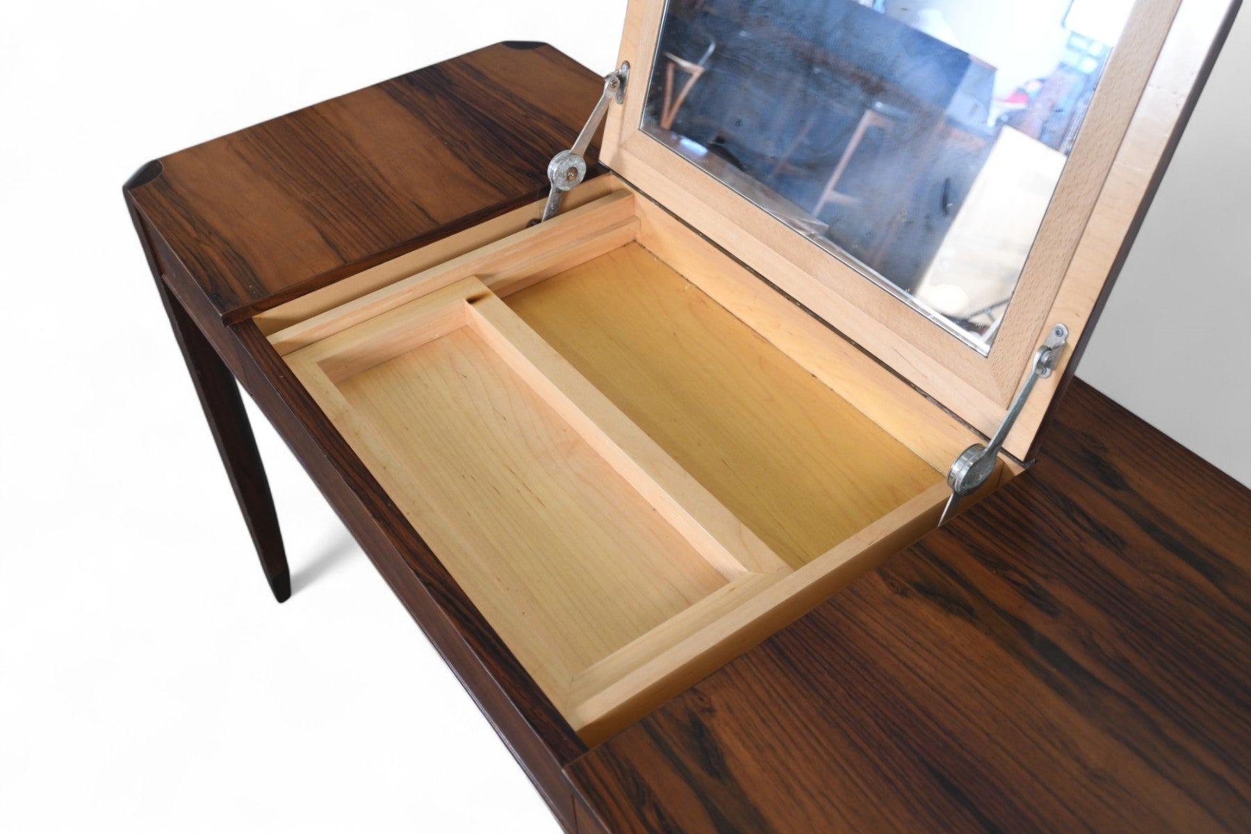 Beech Mid Century Writing Desk / Vanity in Brazilian Rosewood For Sale