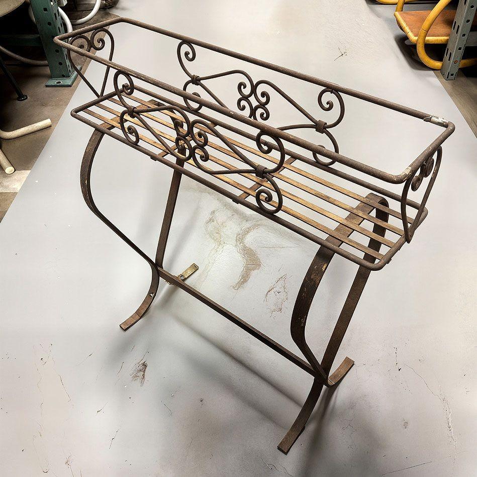 Mid-20th Century Mid-century Wroght Iron Scrolling Trestle Style Elevated Planter Stand For Sale