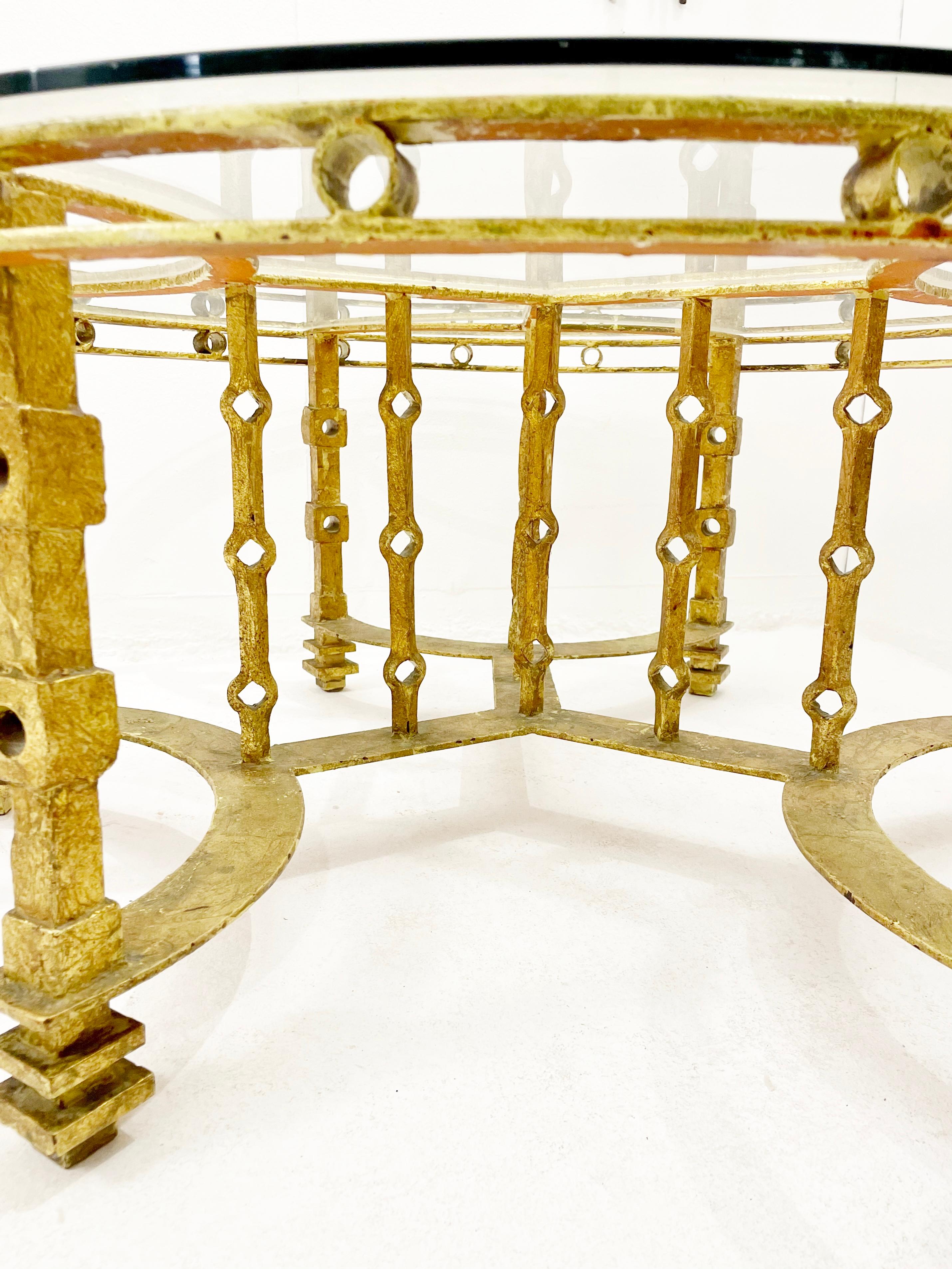 Albanian Mid-Century Wrought Gilded Iron and Glass Top Coffee Table, France, 1940s For Sale