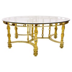 Mid-Century Wrought Gilded Iron and Glass Top Coffee Table, France, 1940s