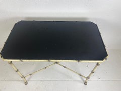 Mid-century wrought iron and black glass pho bamboo side table