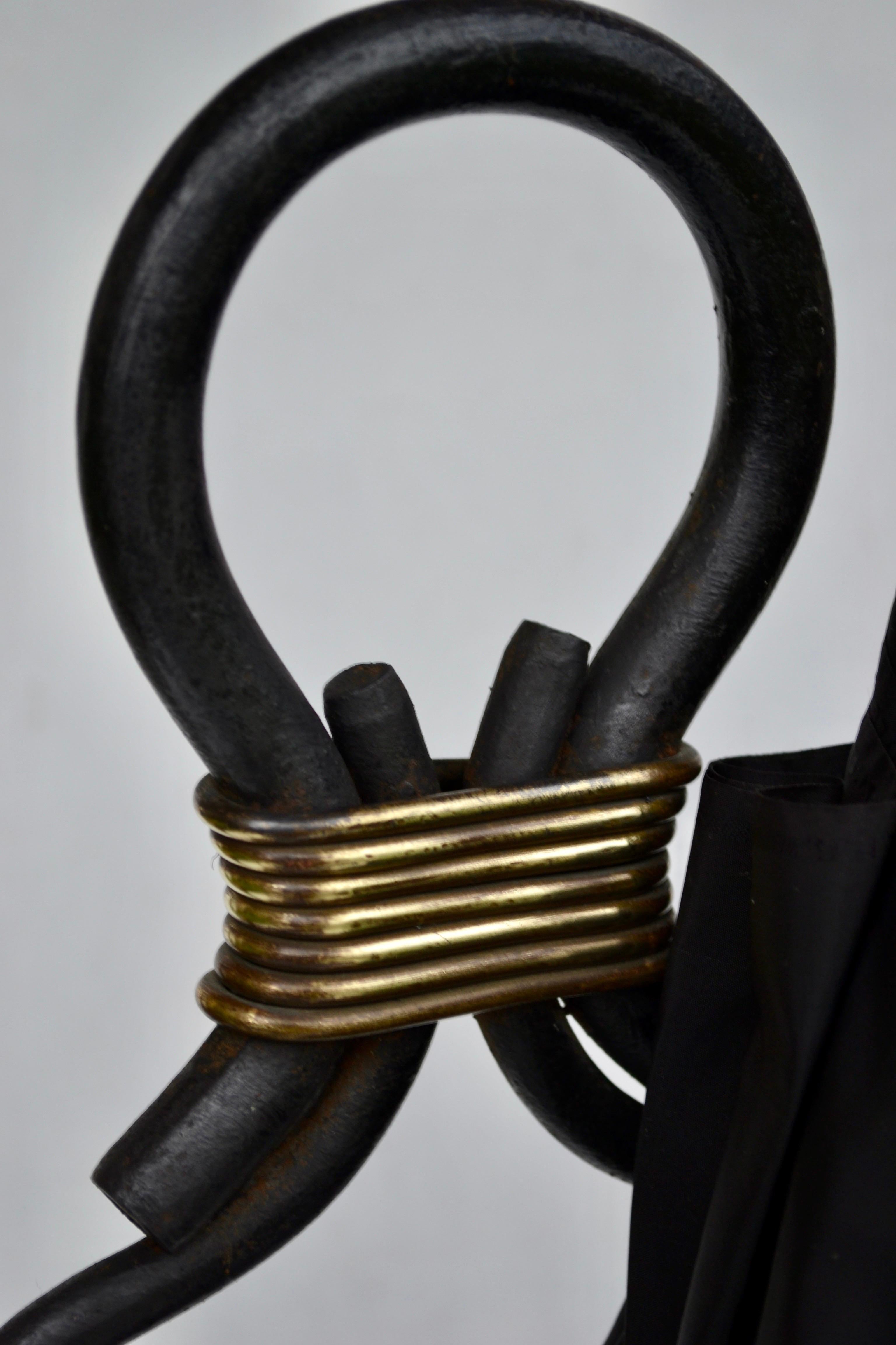 Français Mid-Century Wrought Iron and Brass Umbrella Stand, France, 1950s en vente