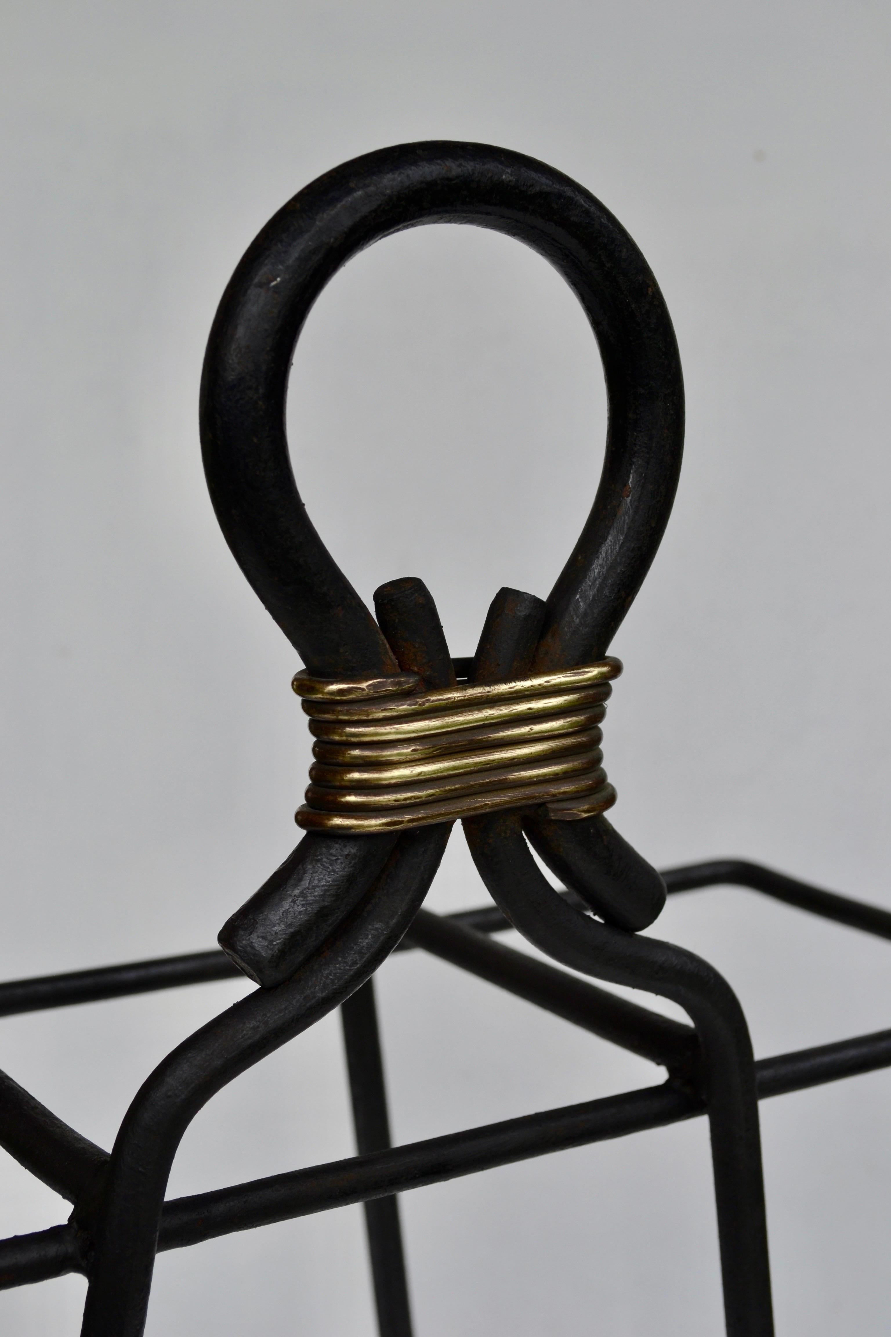 Laiton Mid-Century Wrought Iron and Brass Umbrella Stand, France, 1950s en vente