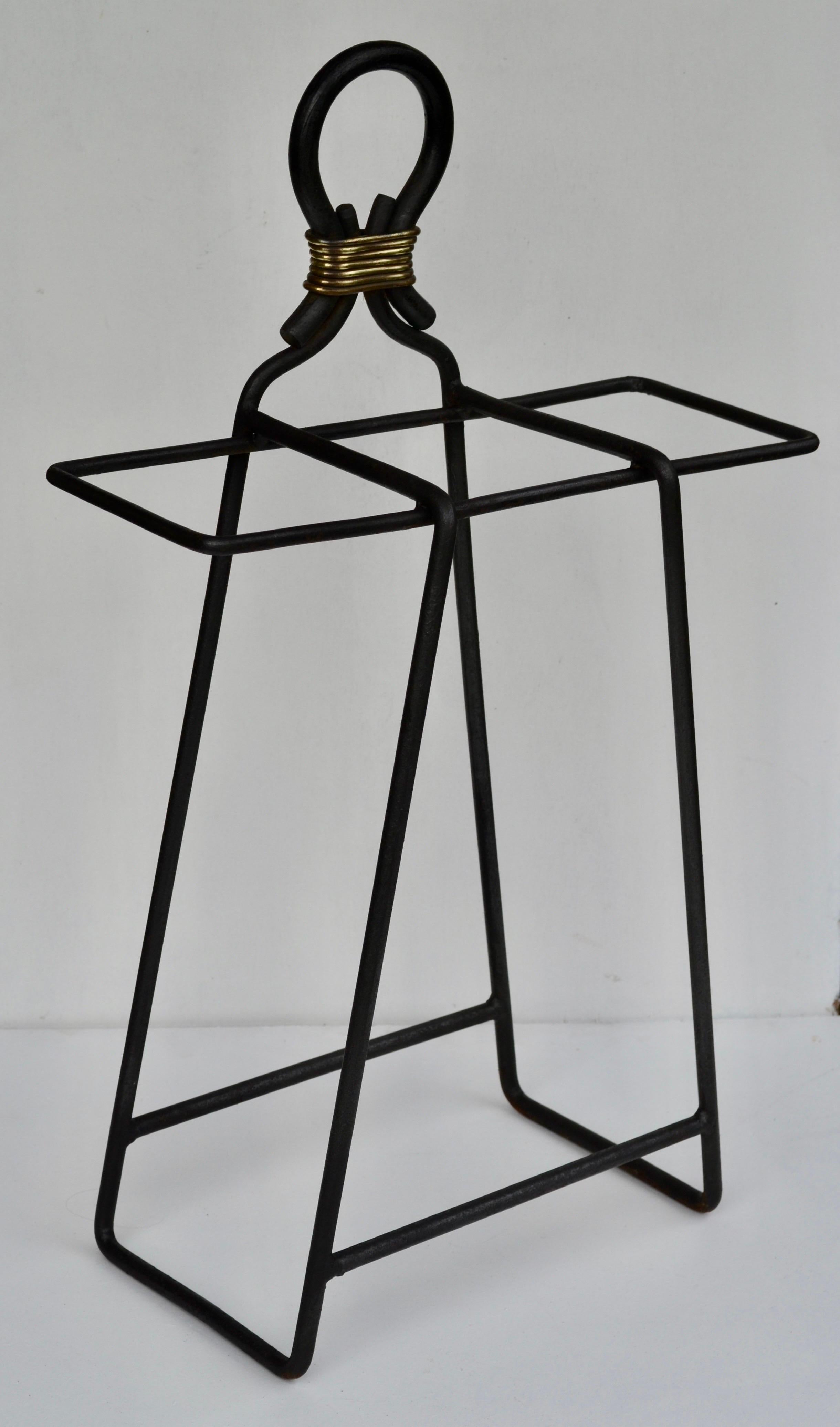 Mid-Century Wrought Iron and Brass Umbrella Stand, France, 1950s en vente 1