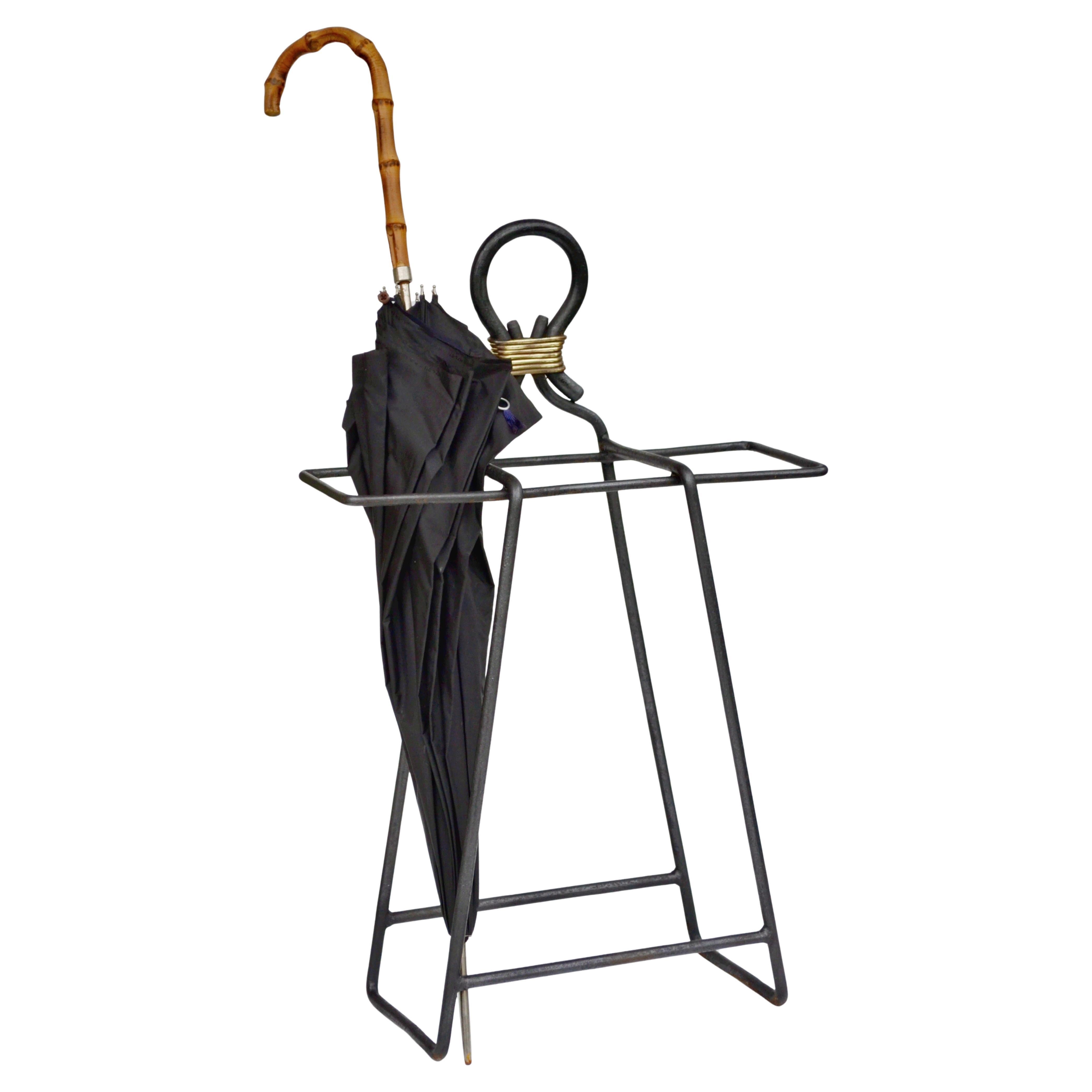 Mid-Century Wrought Iron and Brass Umbrella Stand, France, 1950s