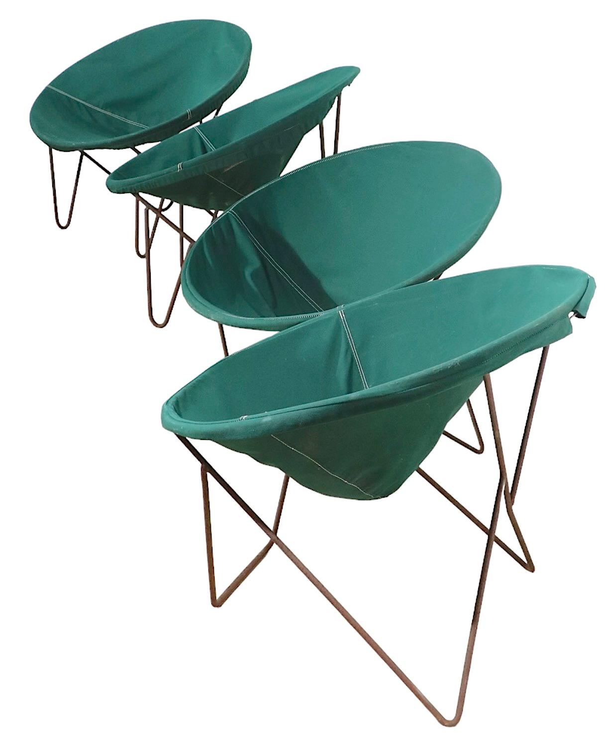Mid Century Wrought Iron and Canvass Hoop Chairs 4 Available Att. to Hedstrom For Sale 4