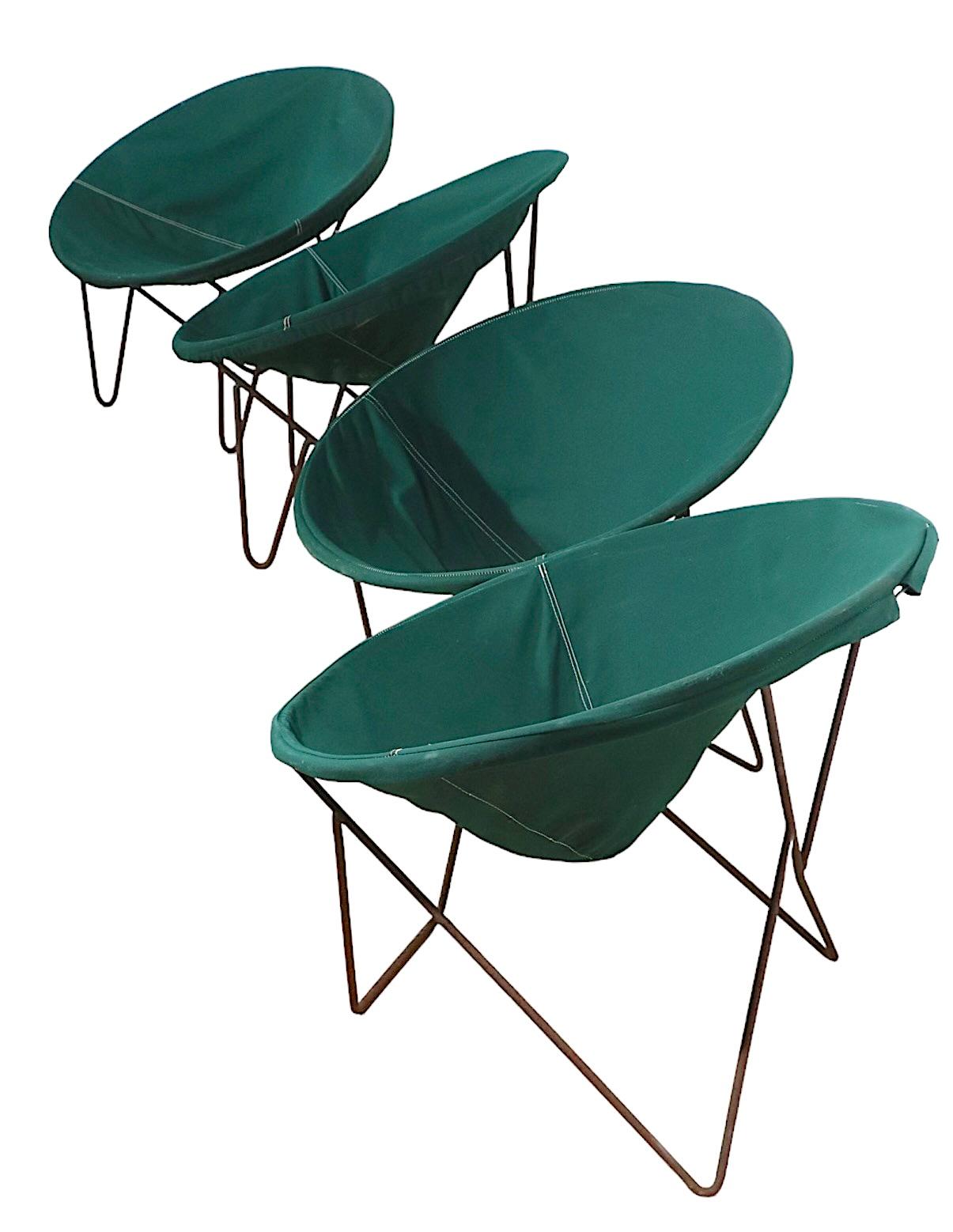 Mid Century Wrought Iron and Canvass Hoop Chairs 4 Available Att. to Hedstrom For Sale 5