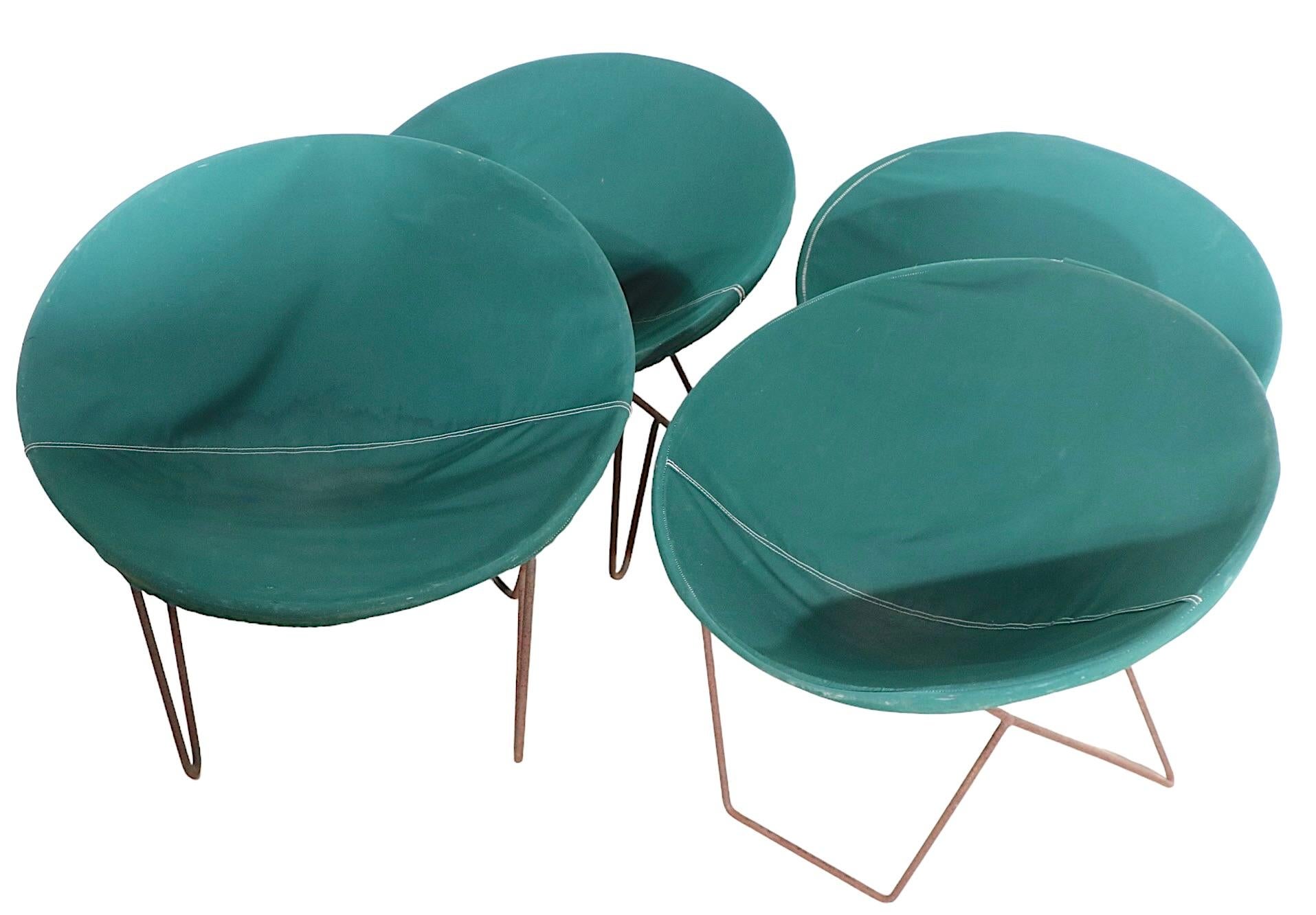 Mid-Century Modern Mid Century Wrought Iron and Canvass Hoop Chairs 4 Available Att. to Hedstrom For Sale