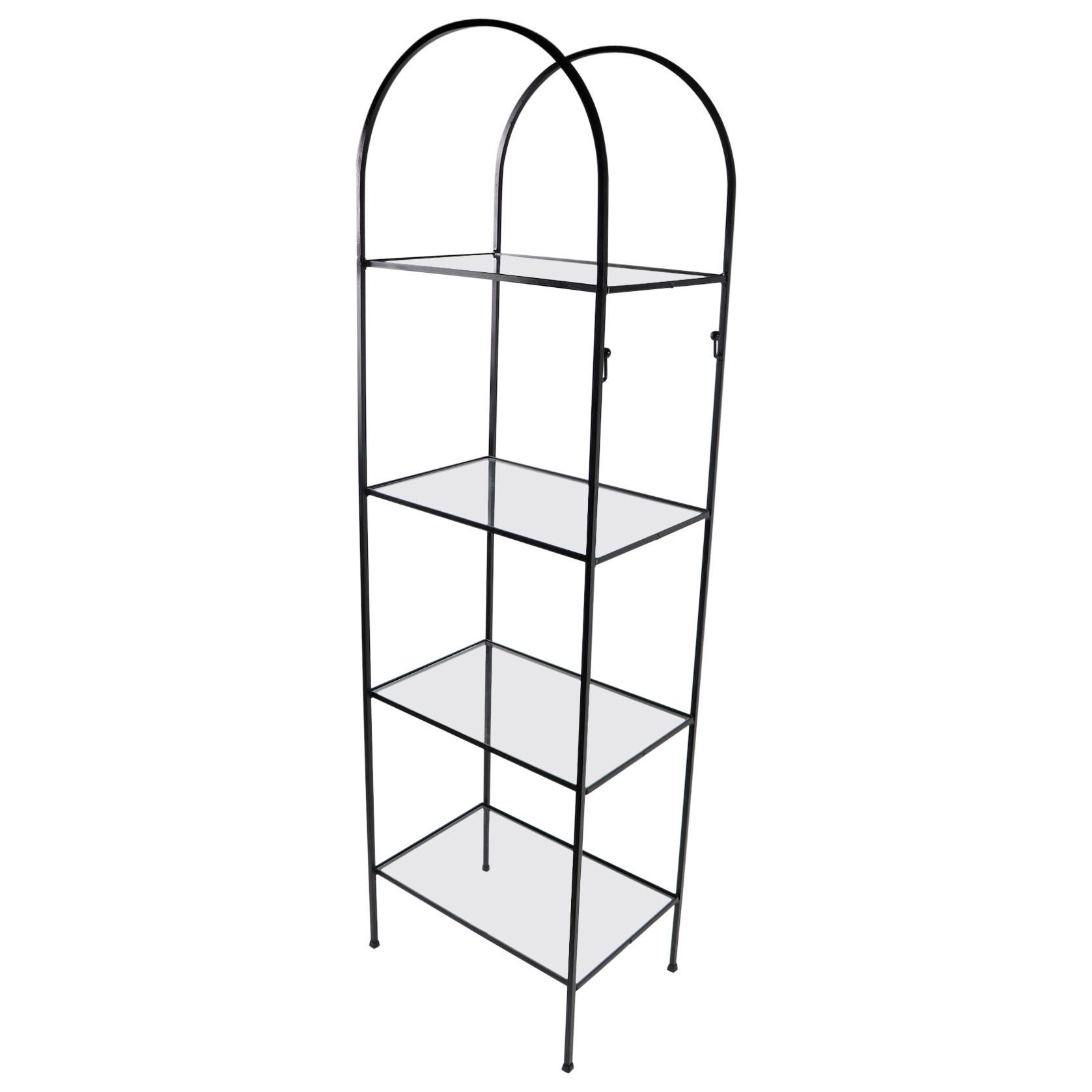 Mid Century Wrought Iron and Glass Shelf Attributed to Umanoff