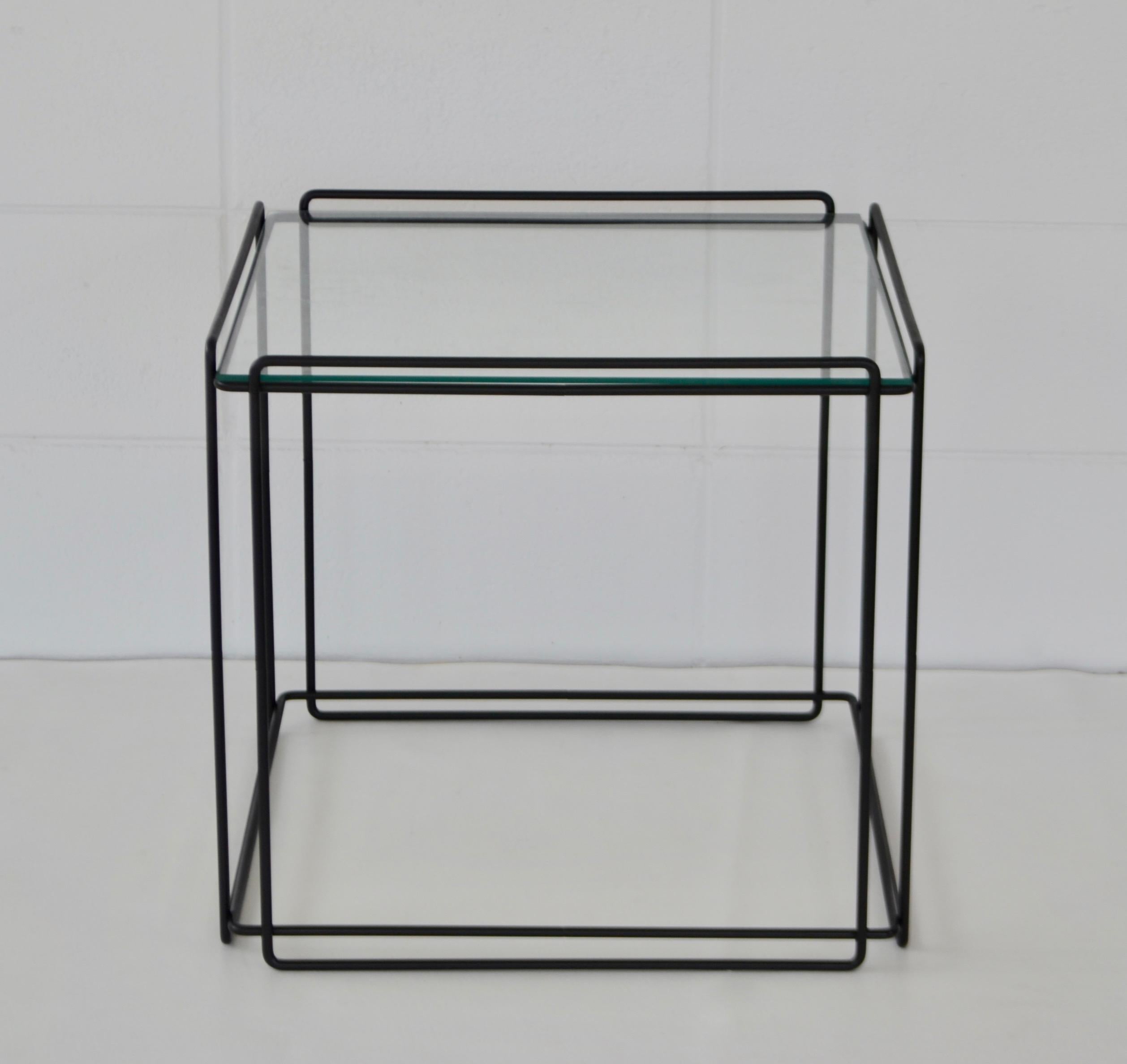 French Midcentury Wrought Iron and Glass Side Table For Sale