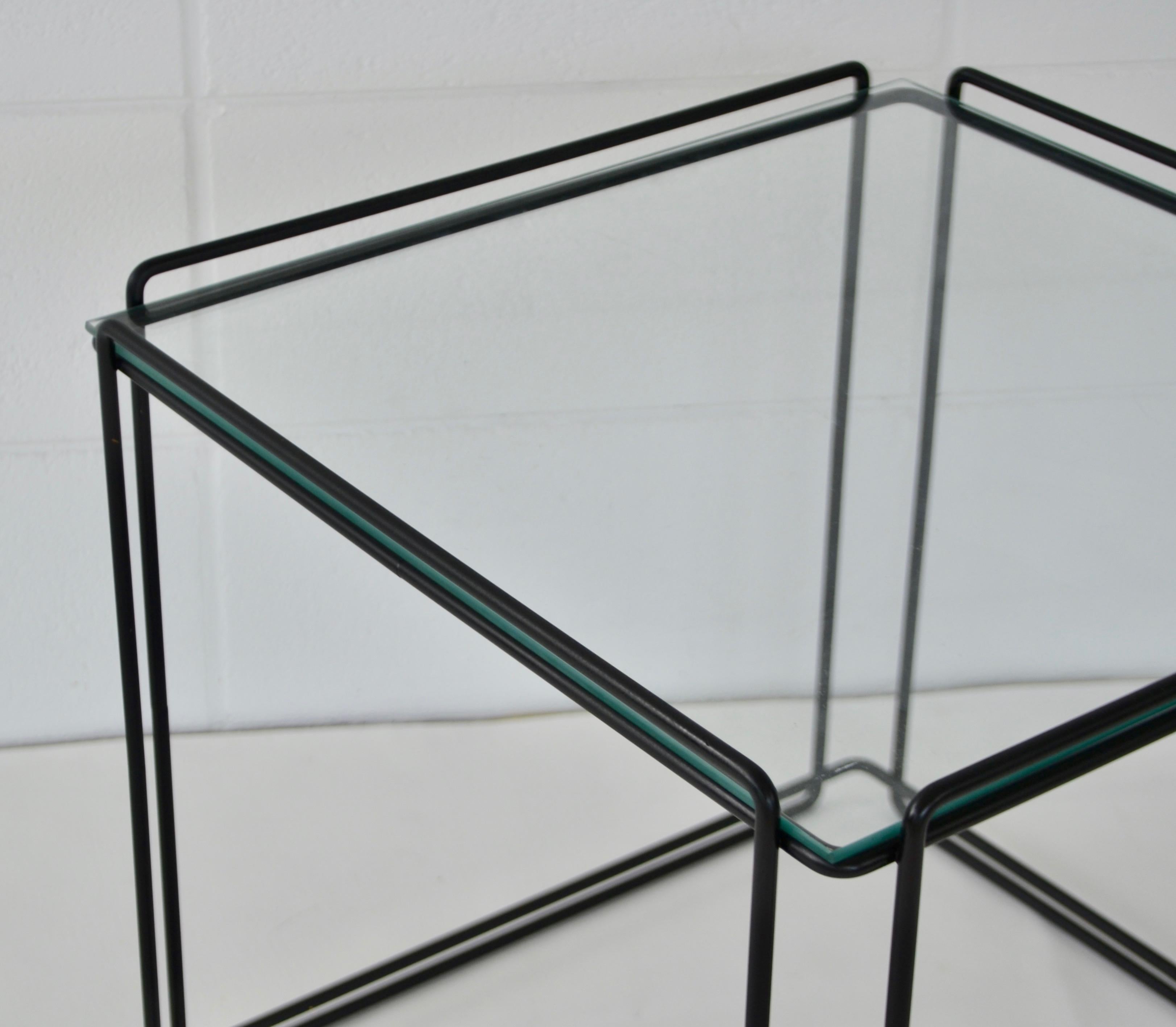 Midcentury Wrought Iron and Glass Side Table In Good Condition For Sale In West Palm Beach, FL