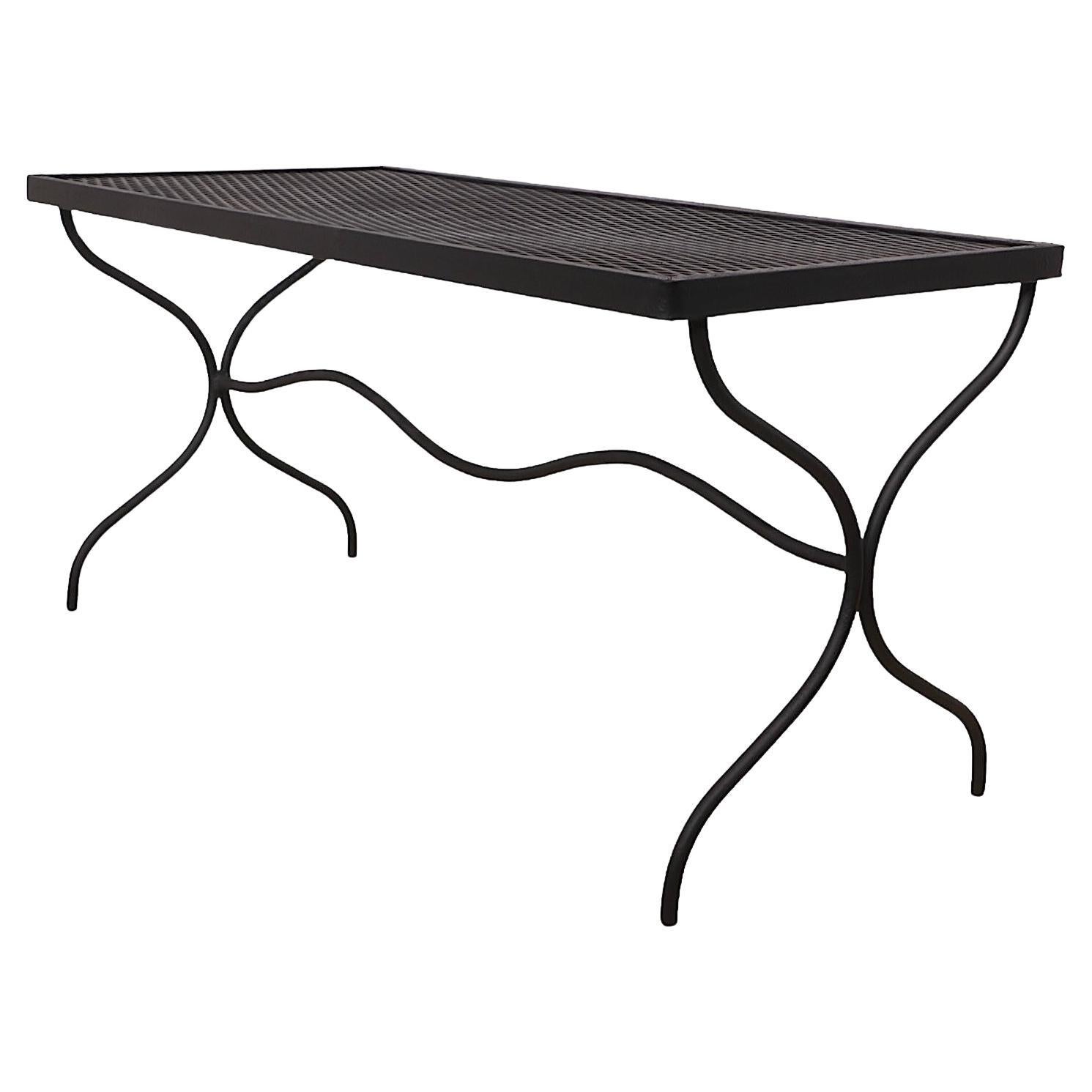 Mid Century Wrought Iron and Metal Mesh Garden Patio Poolside Table by Salterini