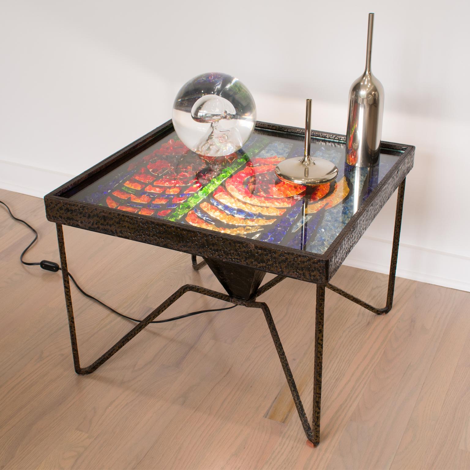 Mid-Century Wrought Iron and Mosaic Side Coffee Table, France 1960s For Sale 10
