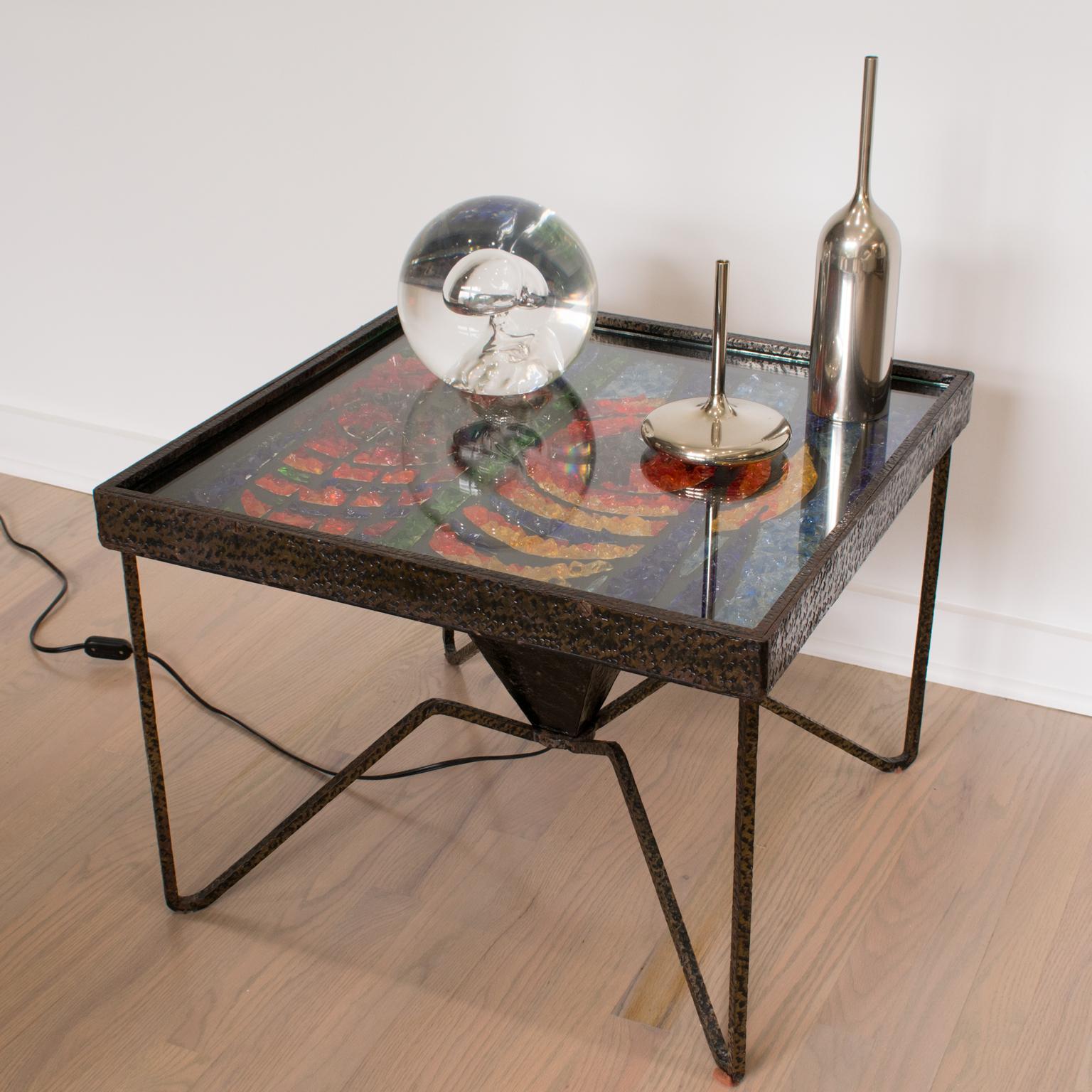 Mid-Century Wrought Iron and Mosaic Side Coffee Table, France 1960s For Sale 11