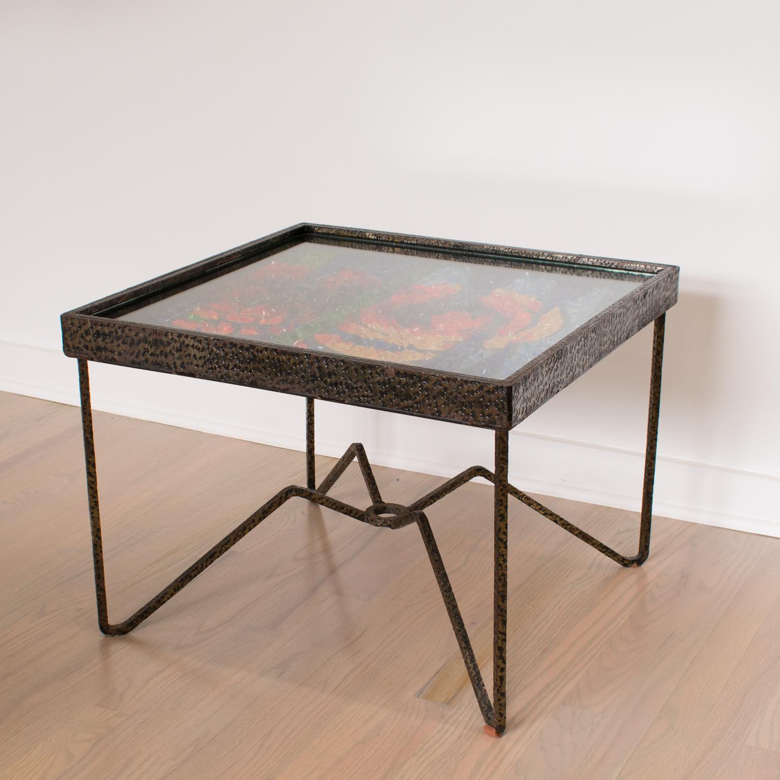 Mid-Century Wrought Iron and Mosaic Side Coffee Table, France 1960s For Sale 12