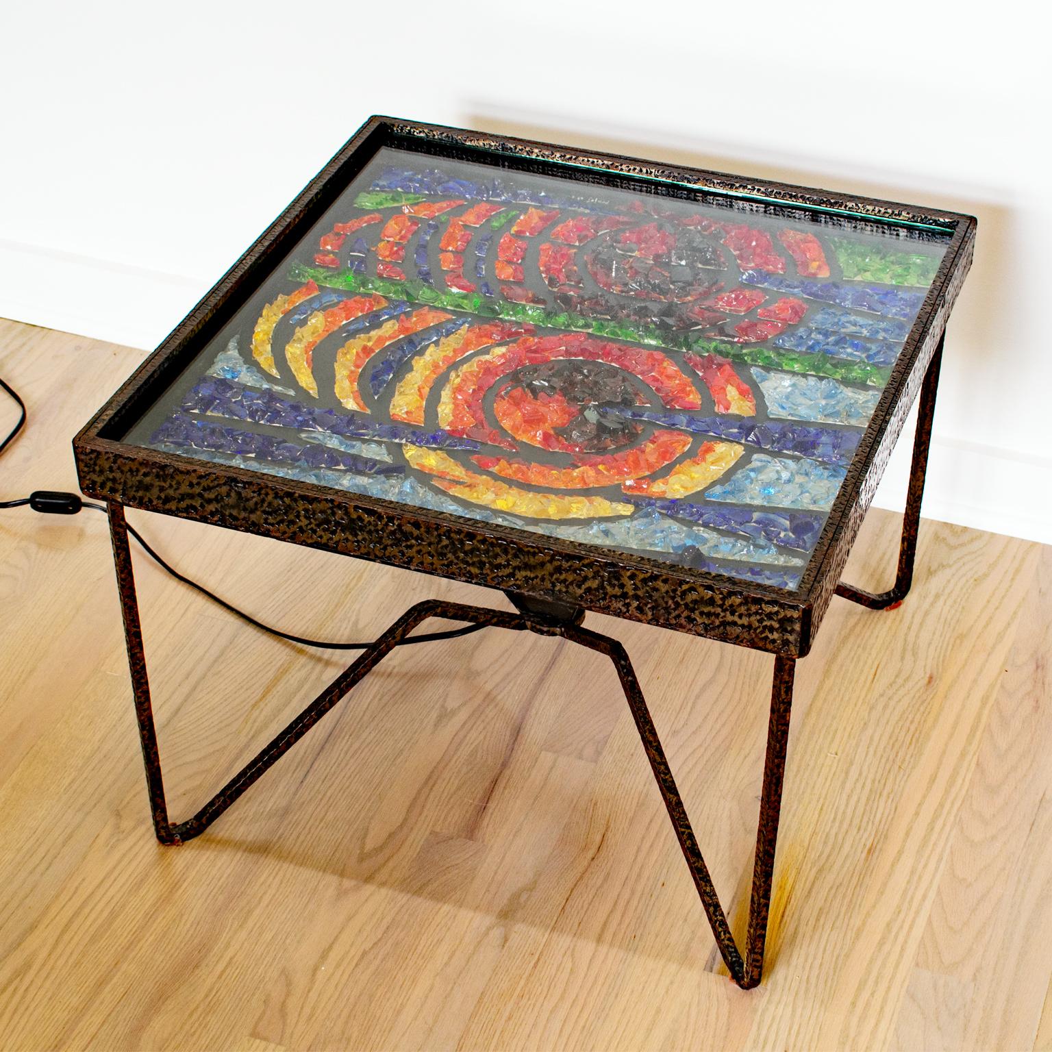 Mid-Century Modern Mid-Century Wrought Iron and Mosaic Side Coffee Table, France 1960s For Sale