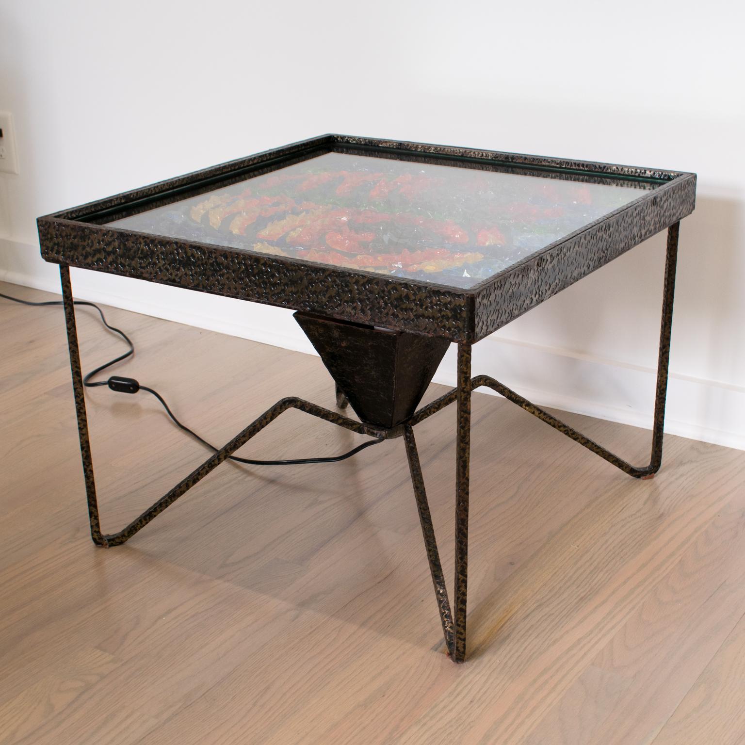 Mid-Century Wrought Iron and Mosaic Side Coffee Table, France 1960s In Good Condition For Sale In Atlanta, GA