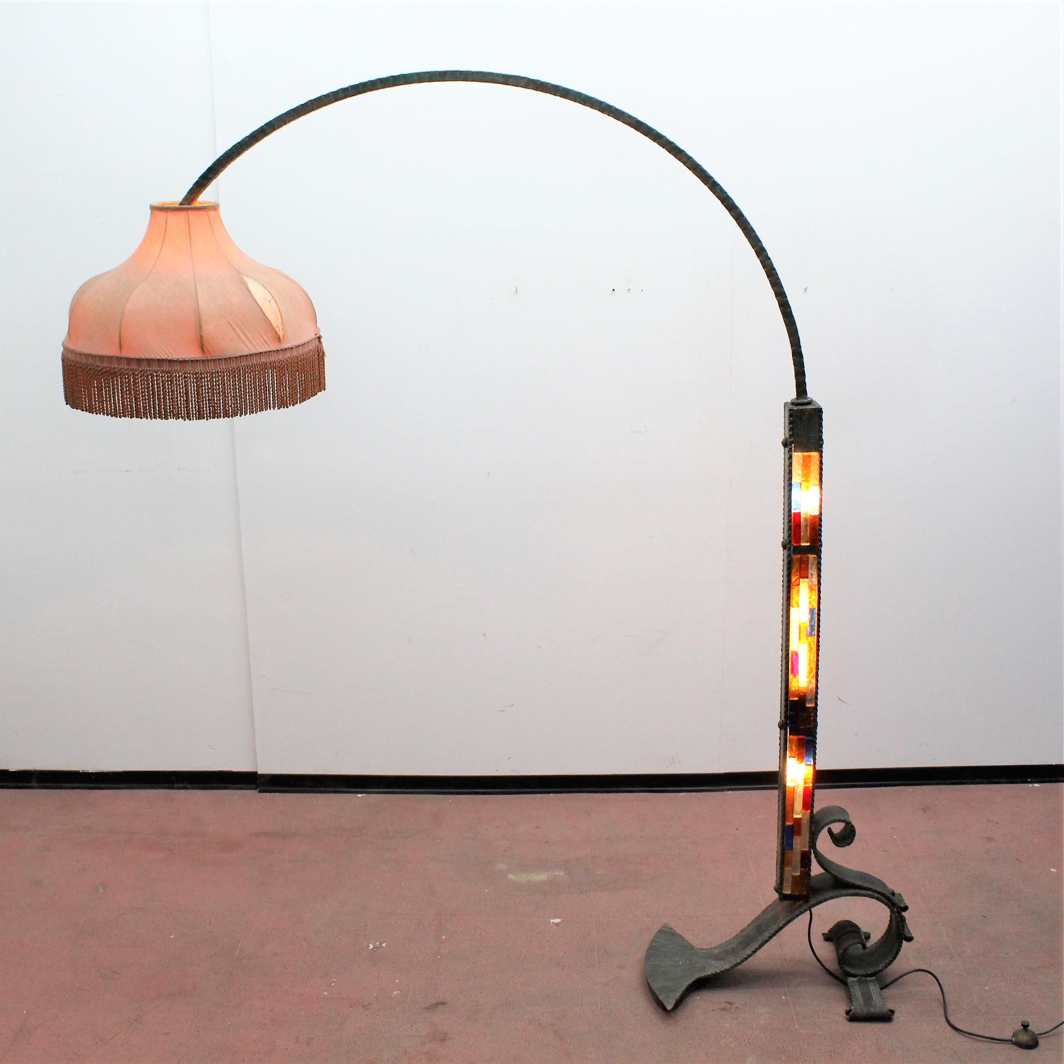 Mid-C. Brutalist Wrought Iron and Murano Glasses Floor Lamp VeArt, Italy, 1960s 10