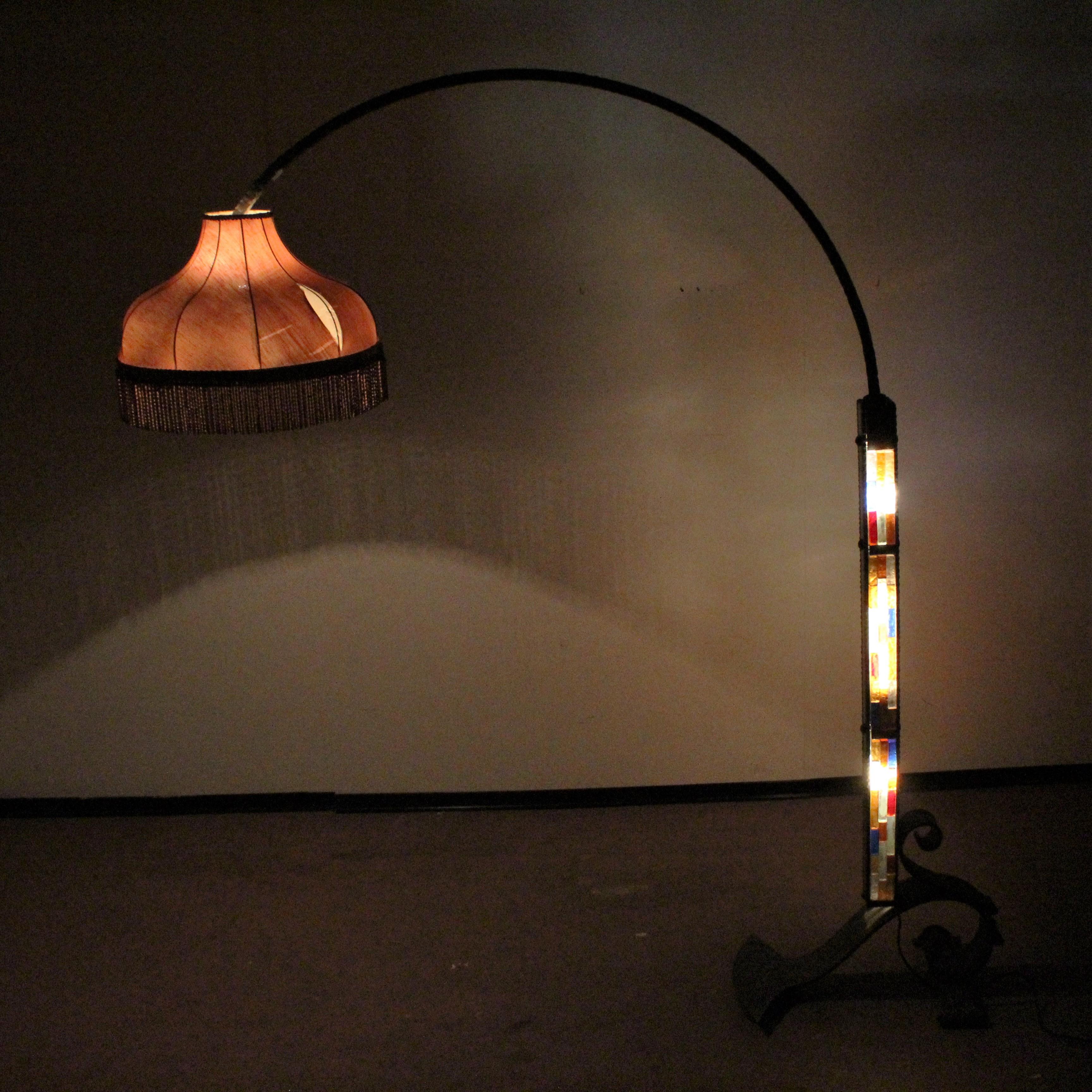 Mid-C. Brutalist Wrought Iron and Murano Glasses Floor Lamp VeArt, Italy, 1960s 11