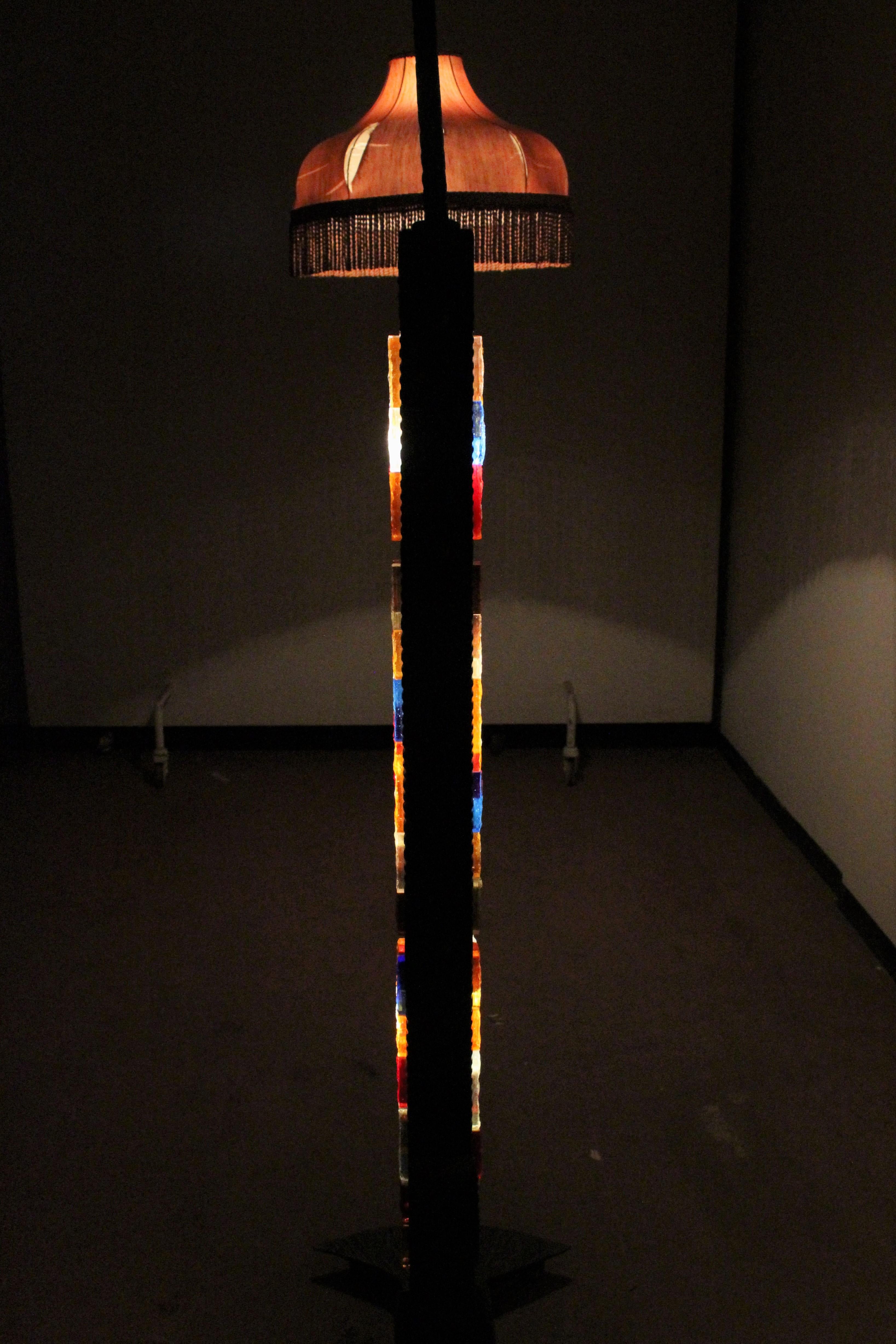 Mid-C. Brutalist Wrought Iron and Murano Glasses Floor Lamp VeArt, Italy, 1960s 12