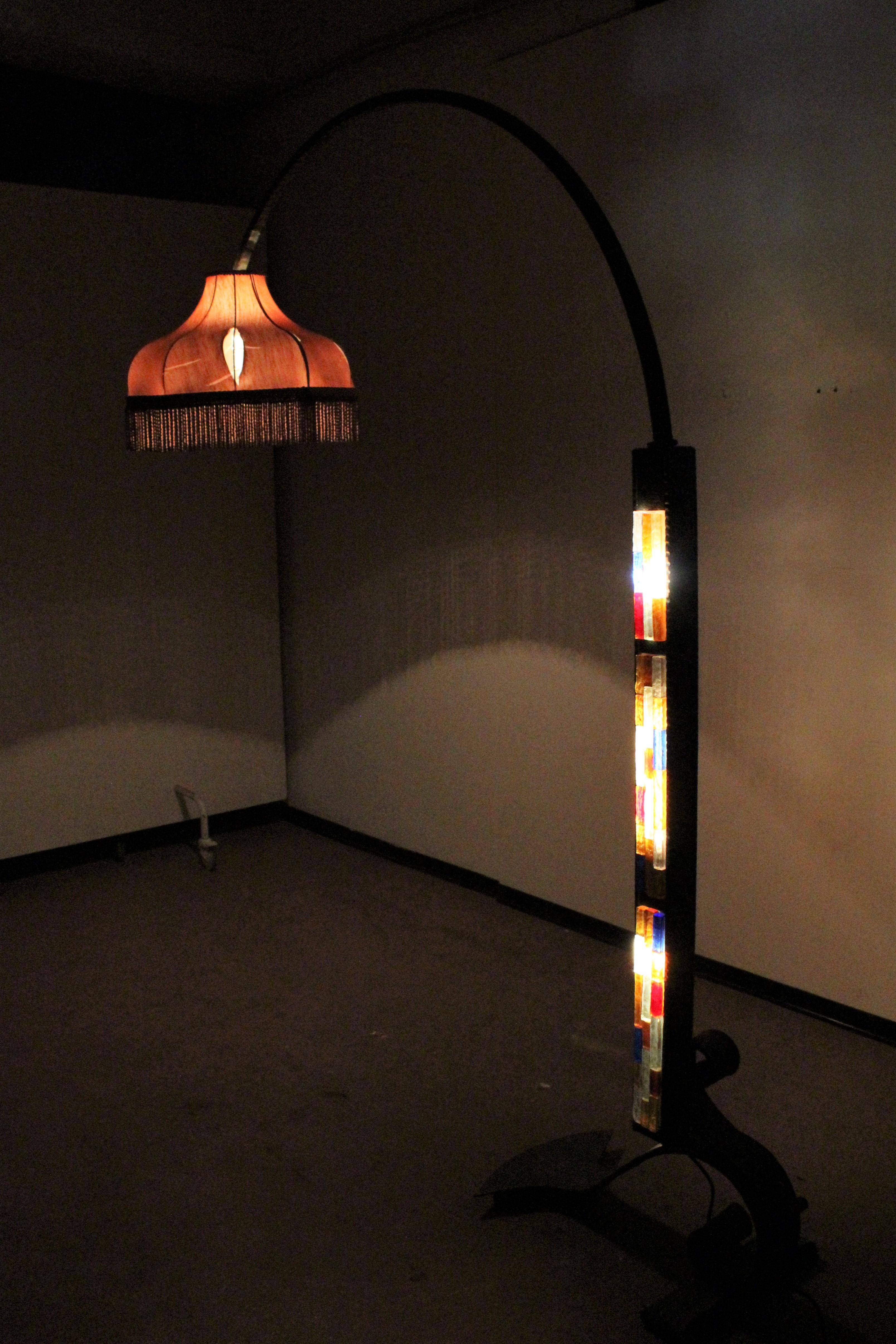 Mid-C. Brutalist Wrought Iron and Murano Glasses Floor Lamp VeArt, Italy, 1960s 13