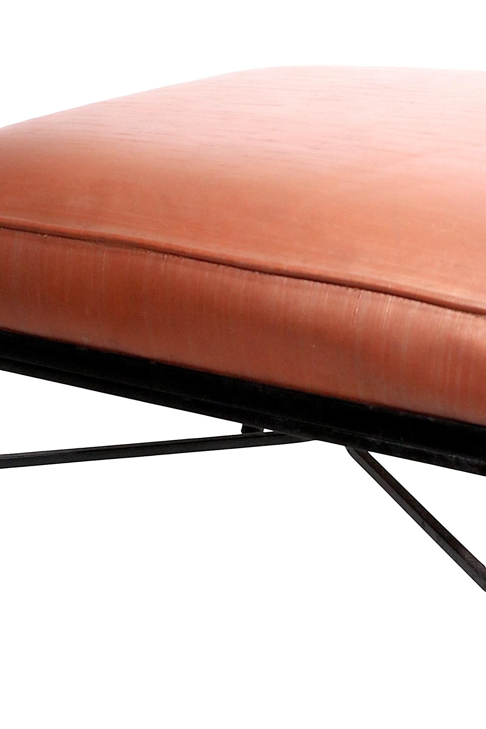 Mid Century Wrought  Iron and Upholstered  Footstool Ottoman by Troy Sunshade Co For Sale 4