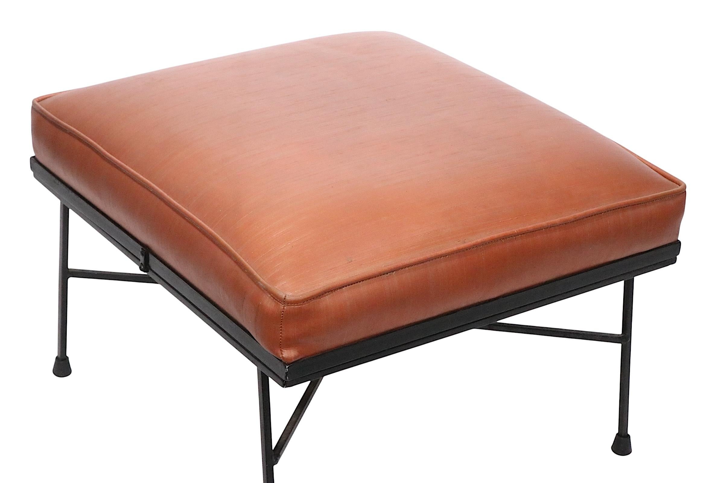 Mid Century Wrought  Iron and Upholstered  Footstool Ottoman by Troy Sunshade Co For Sale 6