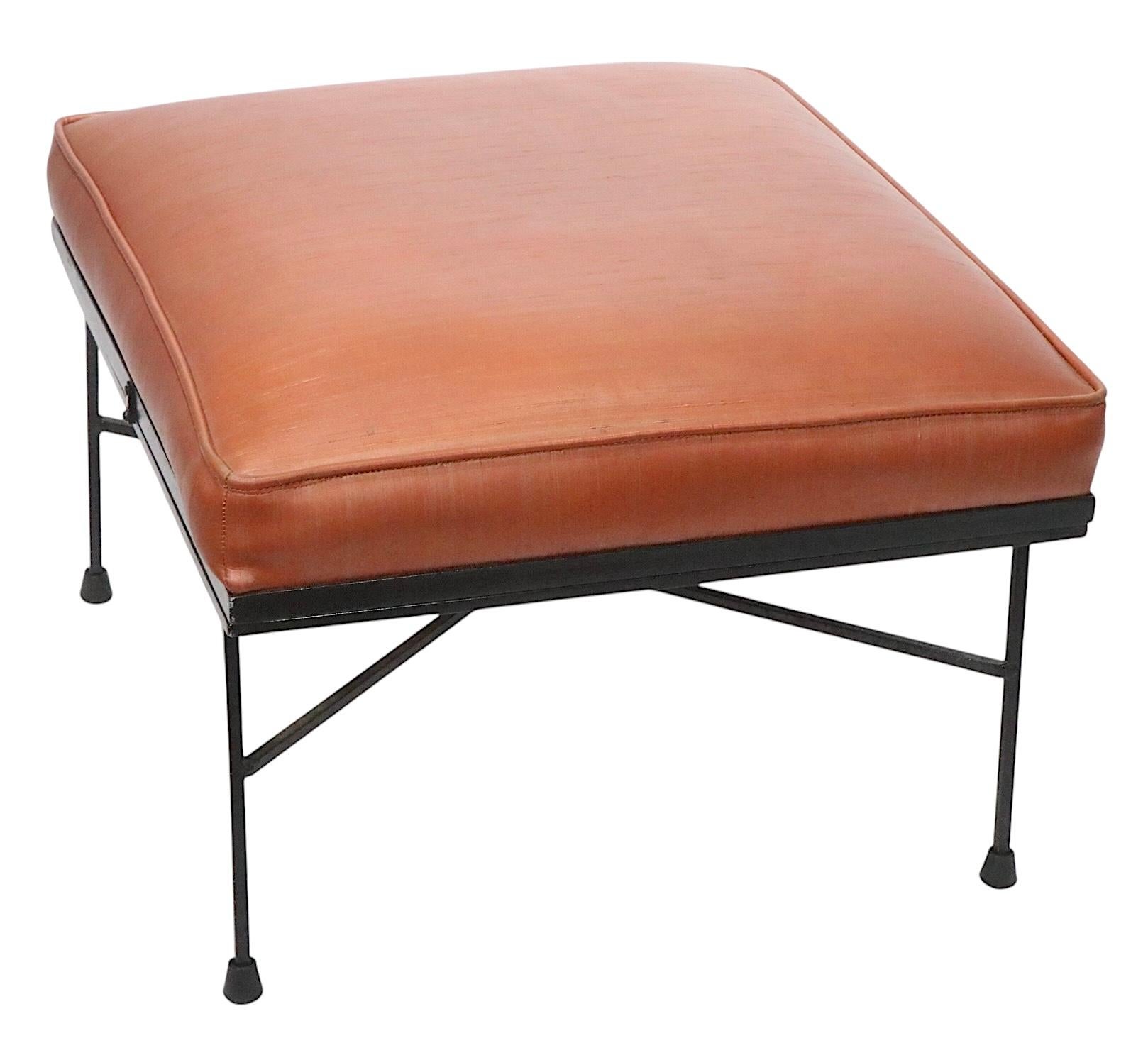 Mid-Century Modern Mid Century Wrought  Iron and Upholstered  Footstool Ottoman by Troy Sunshade Co For Sale